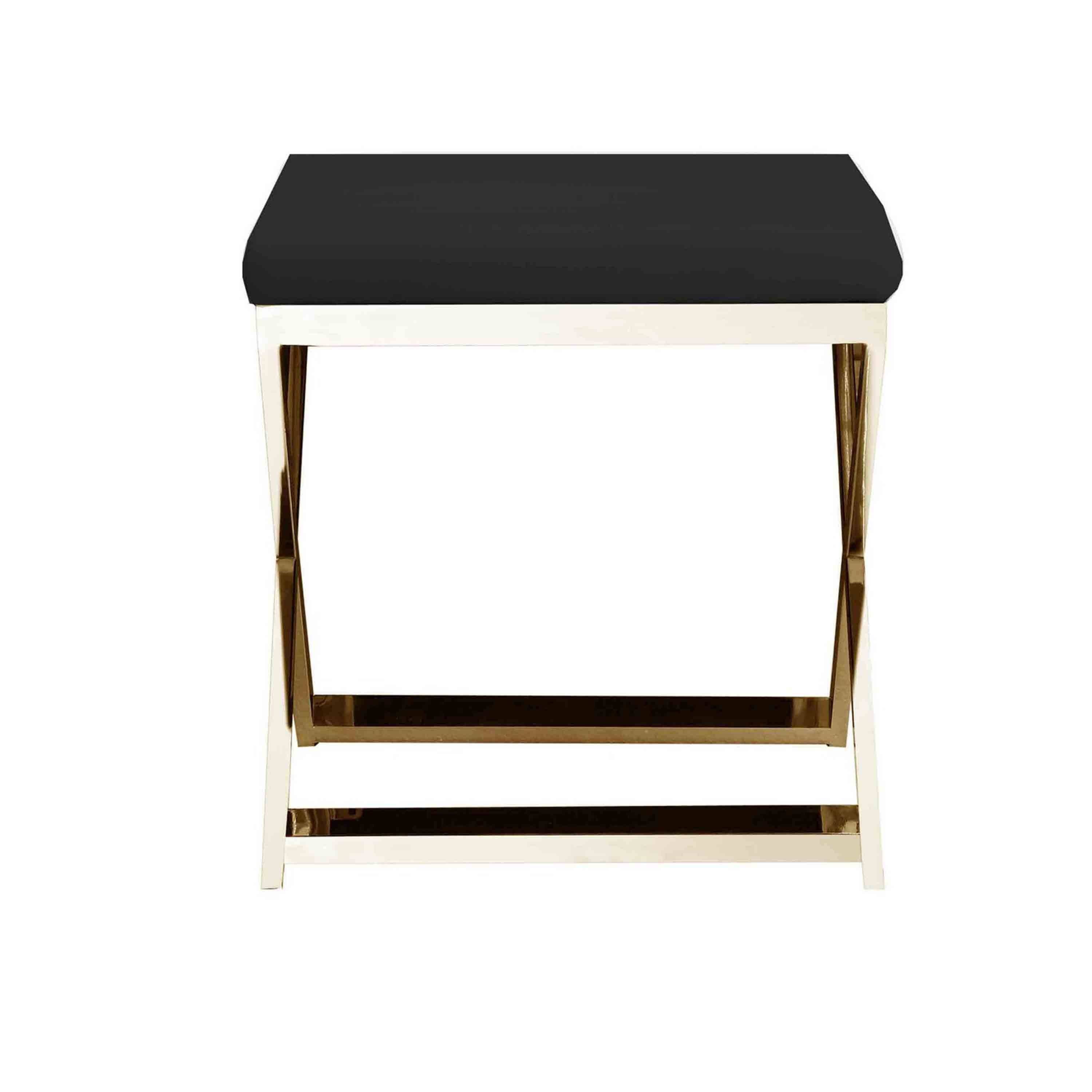 Left. Manhattan Lane - 20 Inch Ottoman Stool, Black Faux Leather, Stainless Steel Frame, Gold - Black, Gold.