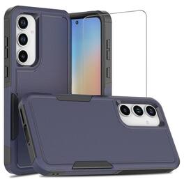 Equipd - Phone Case for Galaxy A35 5G 6.6 Inch Heavy Duty Rugged Shockproof Protection Cover with Tempered Glass Screen Protector - Blue