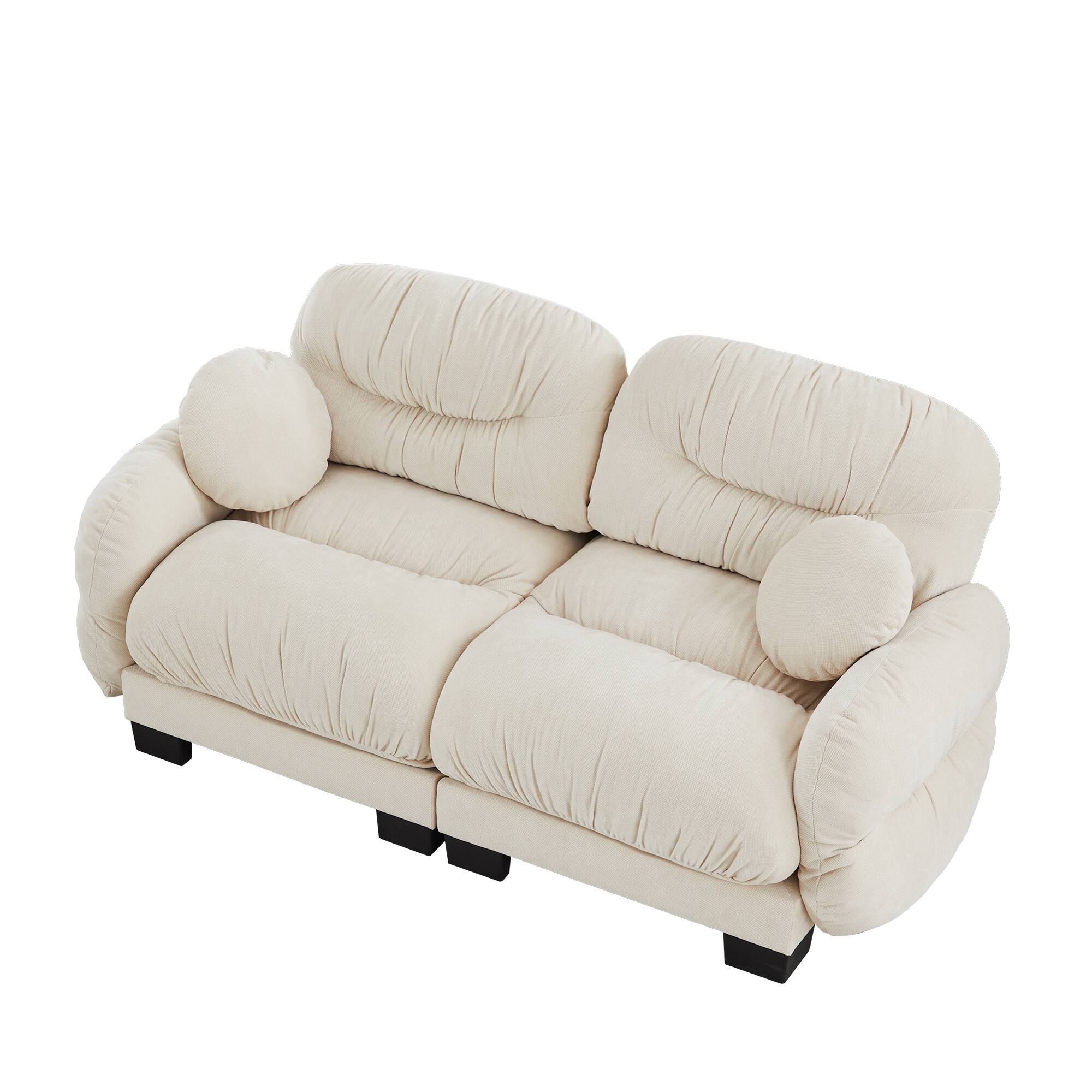 Alt View 2. Anysun - 2-Seater Modular Sofa with Chenille Fabric, High-Density Foam & Curved Armrests, Pleated Design for Living Room - Beige.