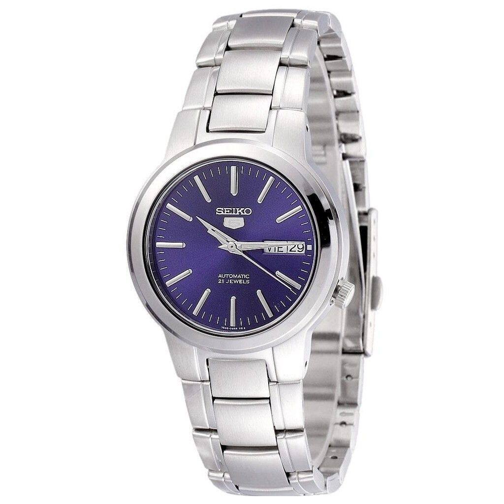 Seiko - 5 Automatic 21 Jewels SNKA05K1 Mens Watch Stainless Steel Blue Dial Day/Date Display 30M - Blue/Silver