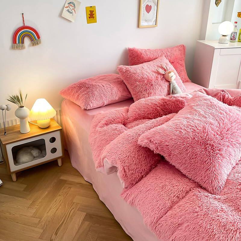 Back. Comfort Essence - Faux Plush Dark Comforter Cover Duvet Twinfull Bed Set Ultra Soft Shaggy Flannel Fluffy Fuzzy - Z-black-white-Full/Queen.