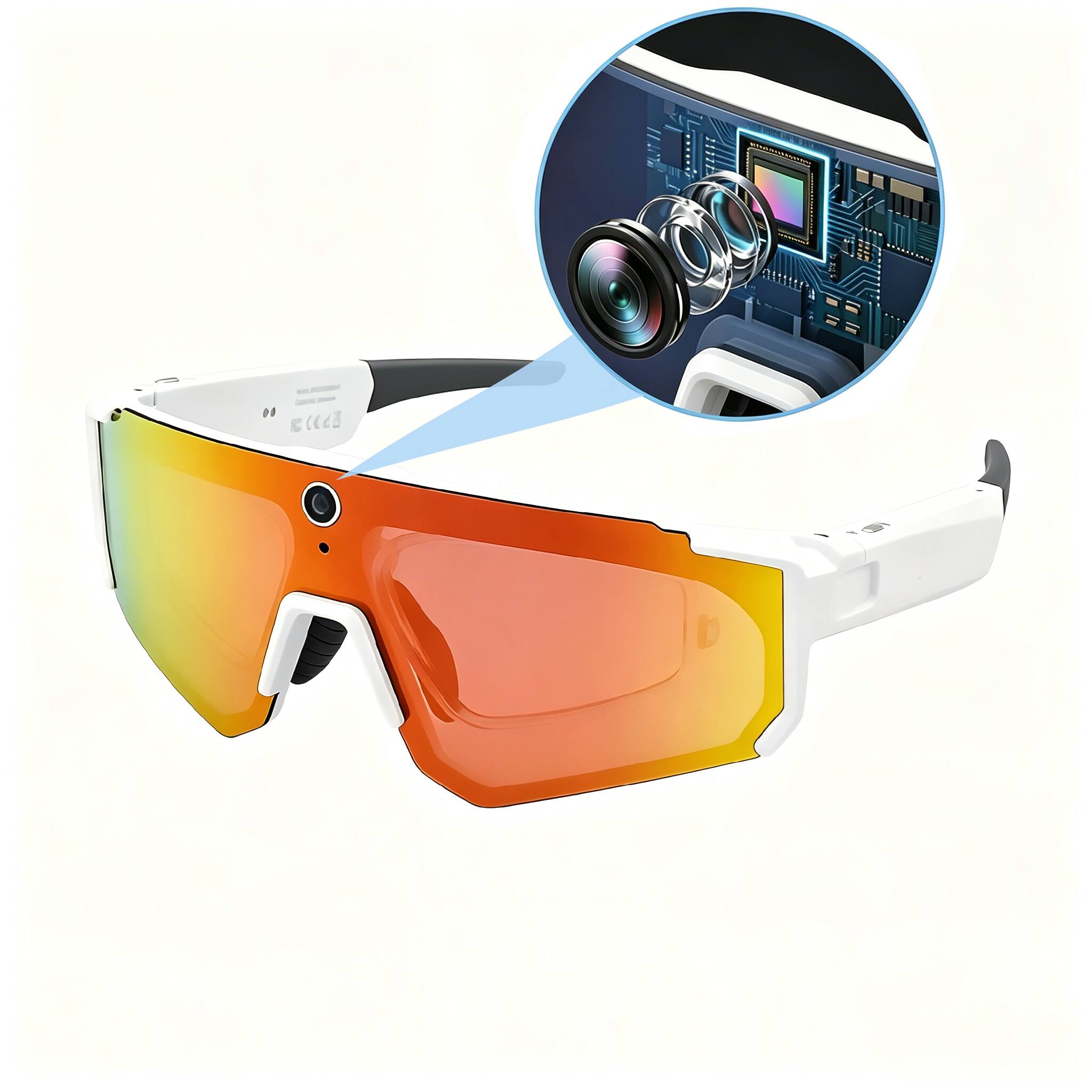 Front. PRIMEPLUS - Sports Cycling Smart Glasses with 8MP Camera Video Recording Eyeglasses Music Player AI Smart Glasses - White-Color.