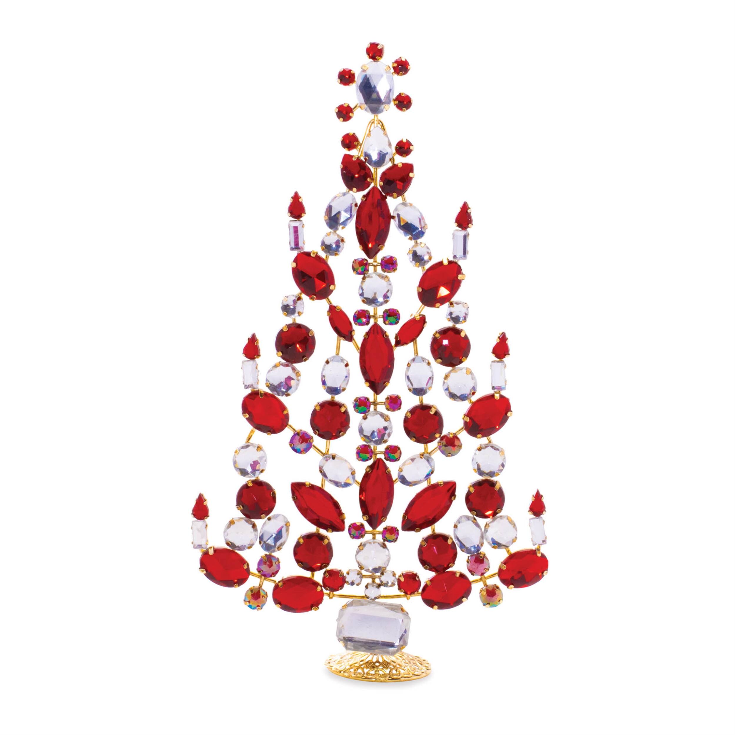 Left. BreeBe - Jeweled Metal Christmas Tree (Set of 2) - Gold, Red.