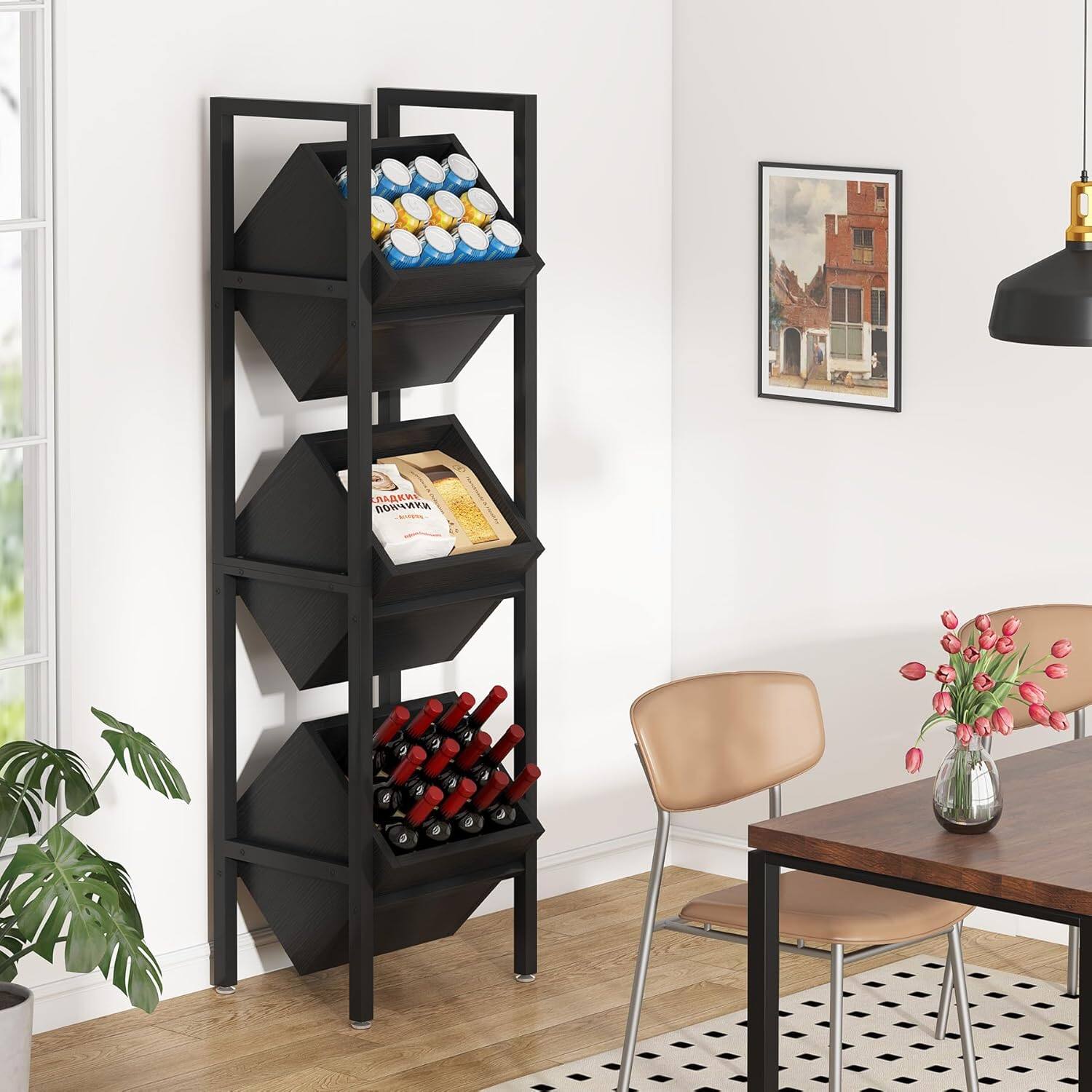 Angle. Tribesigns - Office Breakroom Wine Rack, For Bottle Storage and Display in Staff Lounges and Reception Areas - Black.