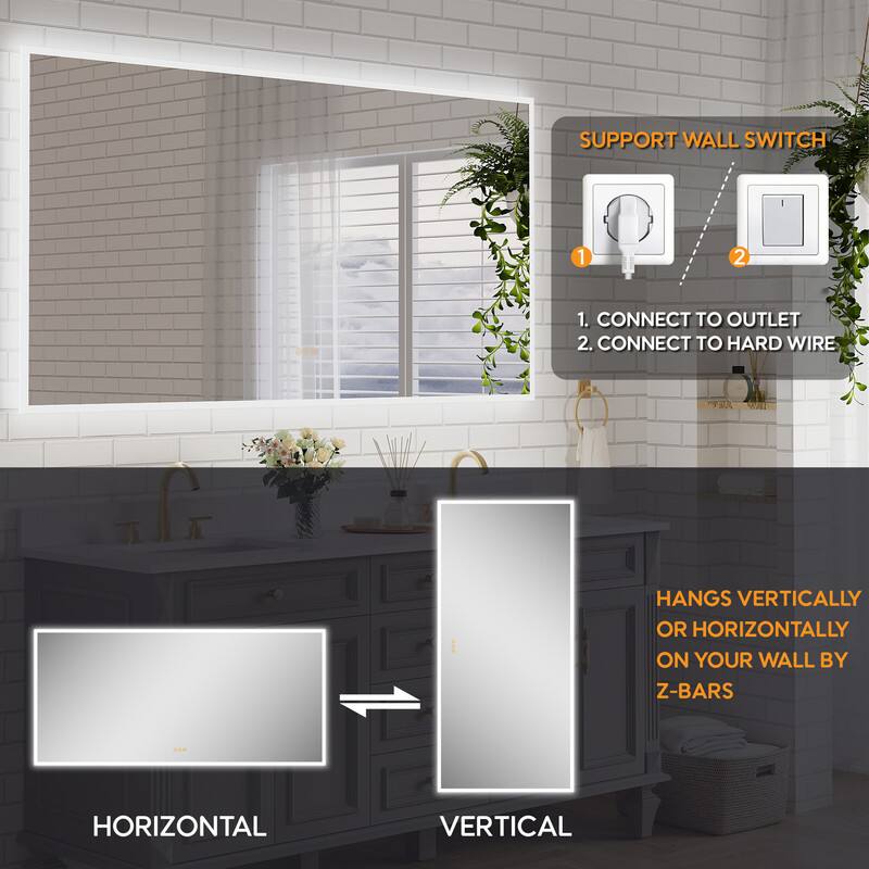 SUPPORT WALL SWITCH  
1. CONNECT TO OUTLET  
2. CONNECT TO HARD WIRE  

HANGS VERTICALLY OR HORIZONTALLY ON YOUR WALL BY Z-BARS  

HORIZONTAL  
VERTICAL