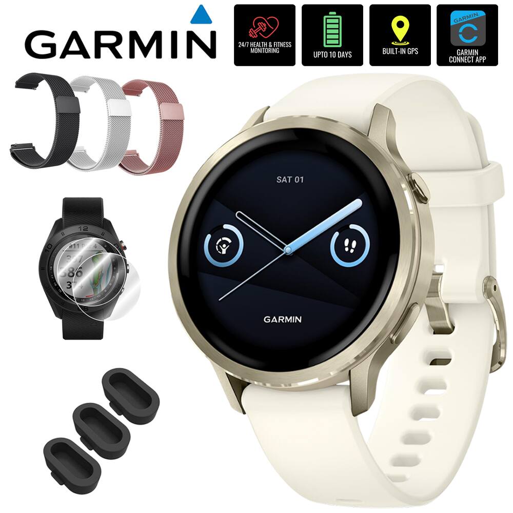 Garmin - Venu 4 41mm Health & Fitness GPS Smartwatch, Lunar Gold w/ Accessories Bundle - Lunar Gold|Bone - (2025)