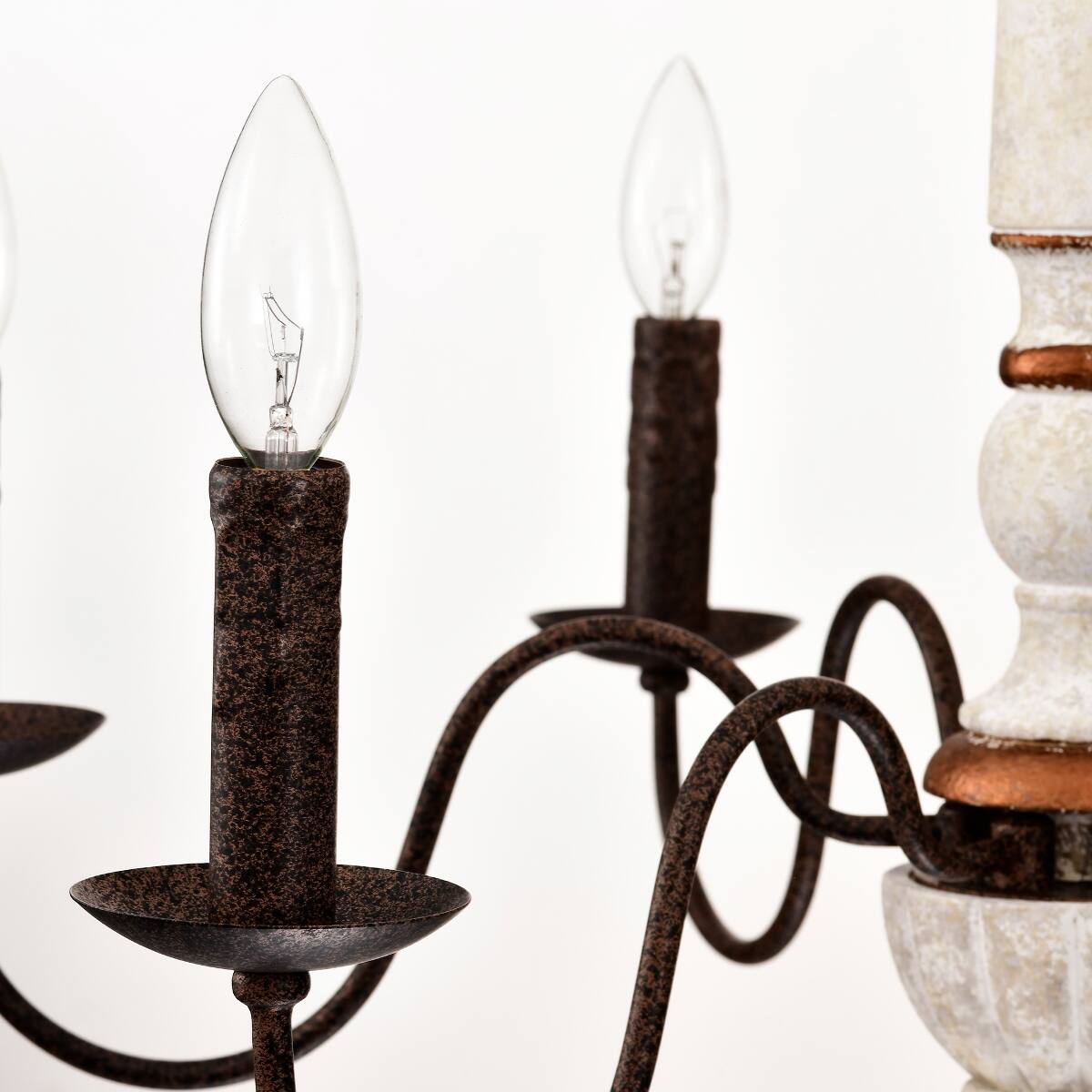 Alt View 8. Loheer - Loheer 6 Light Farmhouse Chandelier, Retro White and Rust Metal E12 Pendant Light for Dining Room.