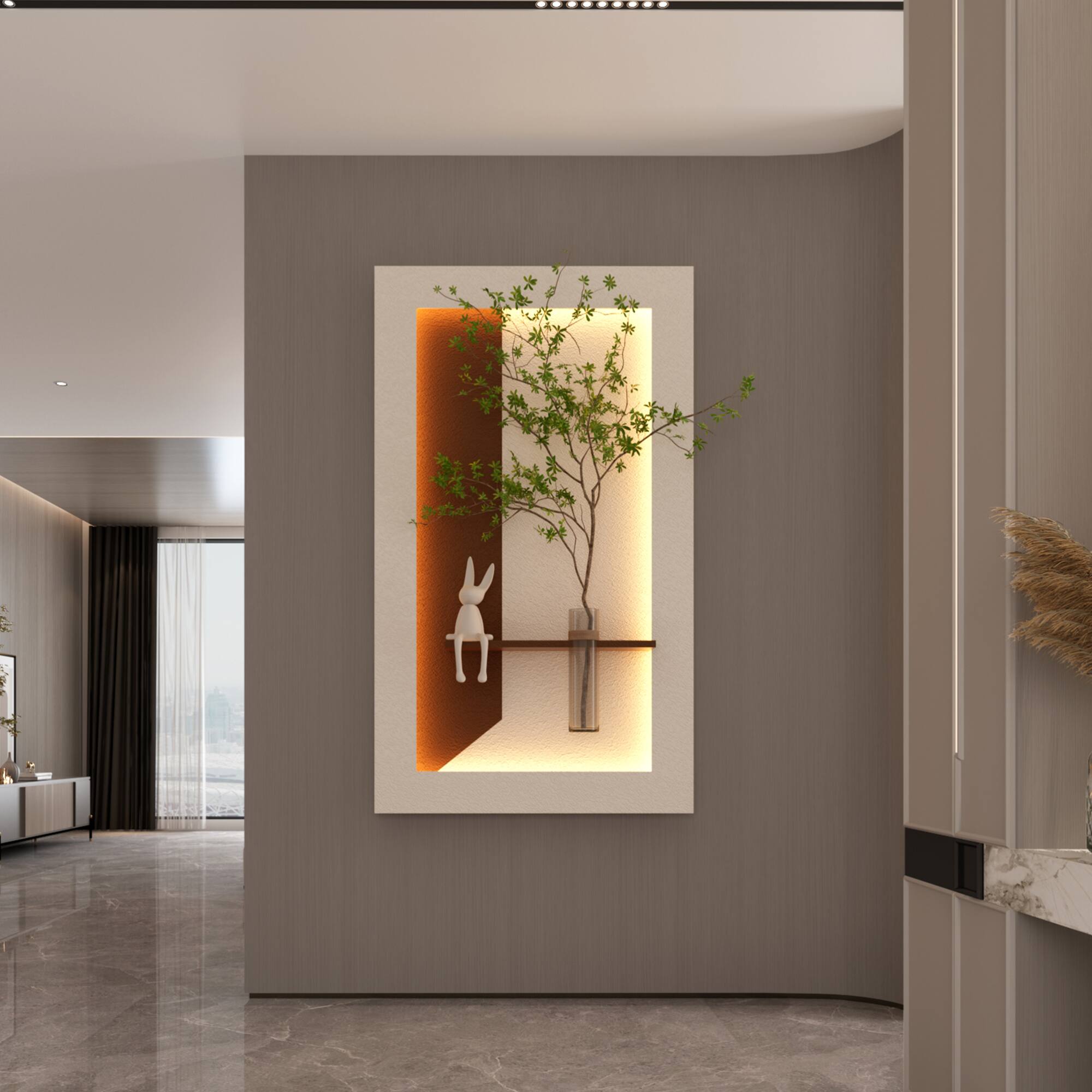 Alt View 7. GOODSILO - Adjustable LED Sandstone Wall Decor with Simulated Plants and Glass Vase - Remote Control Light Strips for Home Decor - Light Coffee.