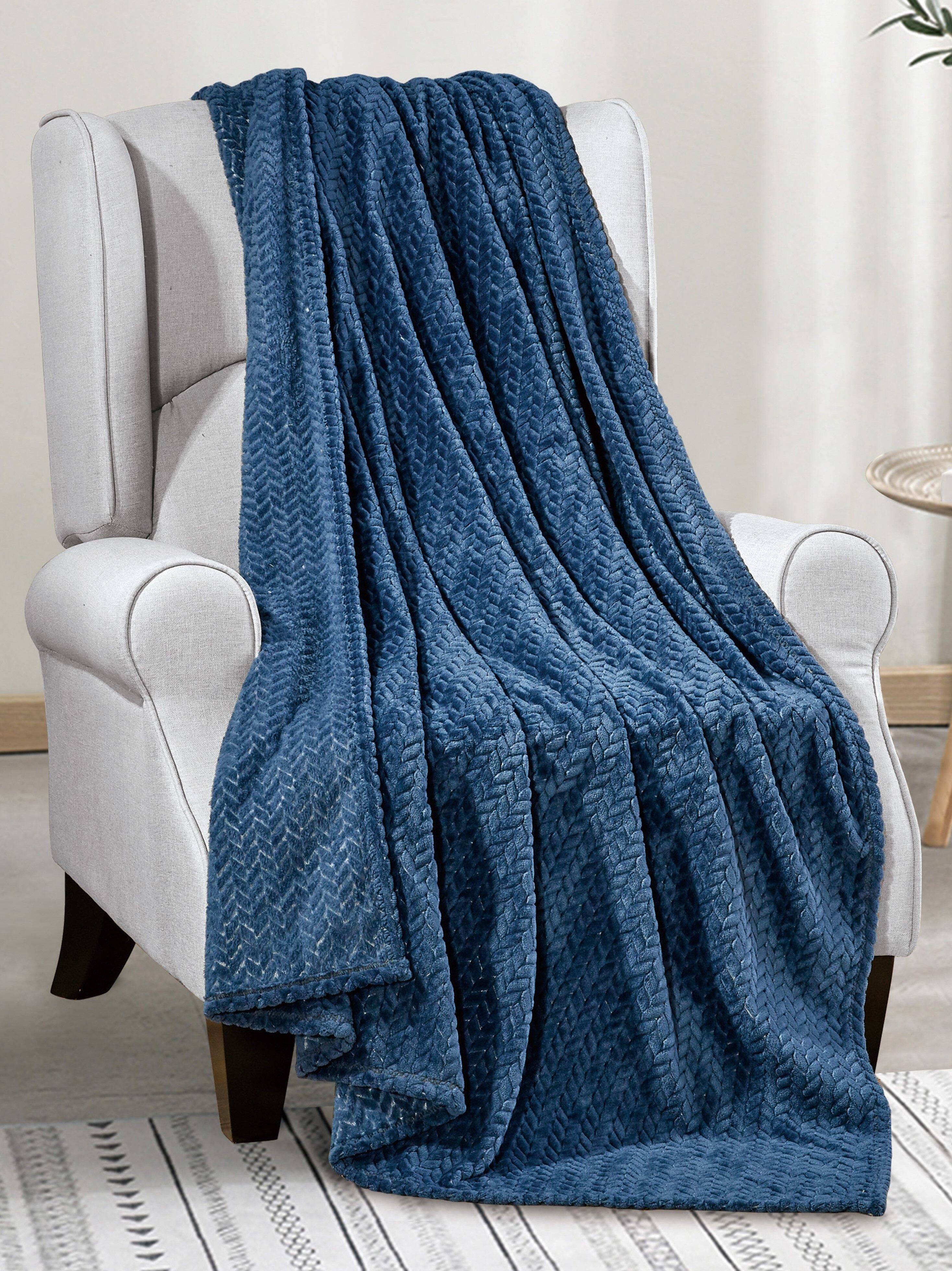 Noble House - Ultimate Comfy and Plush Extra Heavy Chevron Braided Throw Blanket (50" x 60") - Oxford Blue
