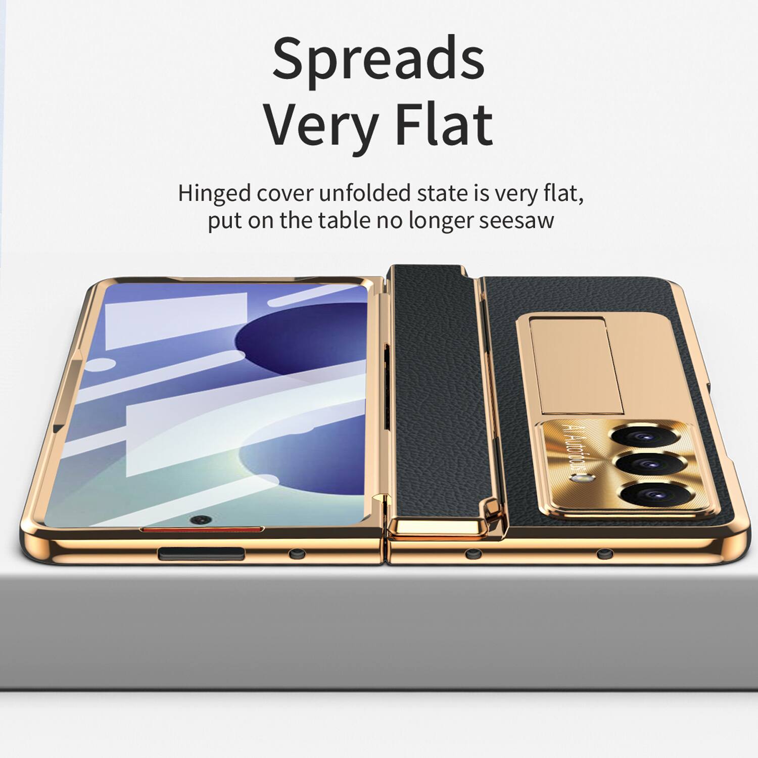 Spreads Very Flat

Hinged cover unfolded state is very flat, put on the table no longer seesaw