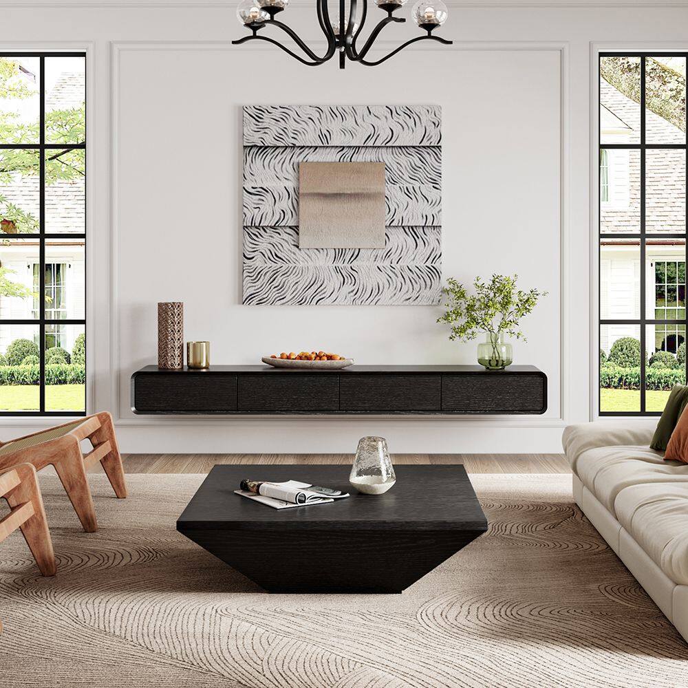 Left. POVISON - 95" Fully-Assembled Black Floating TV Stand Solid Wood - Black.