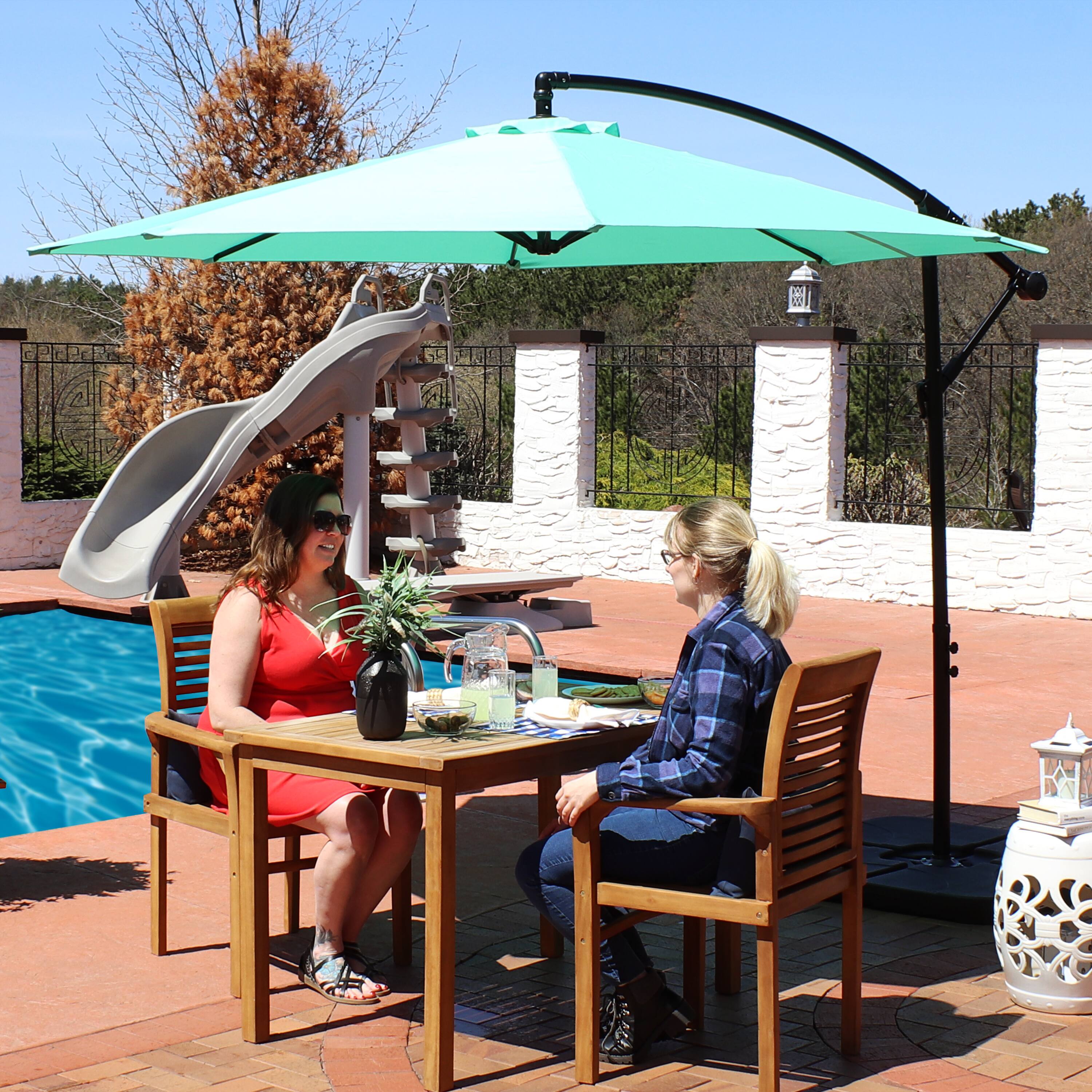 Alt View 4. Sunnydaze - 9.5 ft Cantilever Offset Patio Umbrella with Crank - Seafoam.