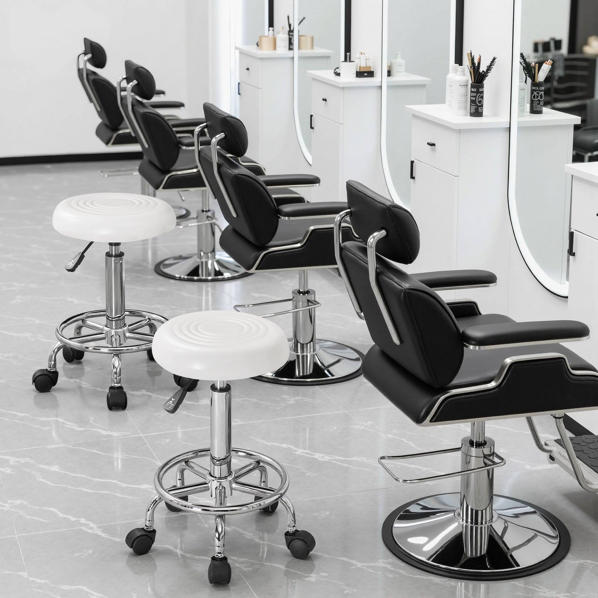 Alt View 6. Vecelo - Round Rolling Stool Chair PU Leather Height Adjustable Swivel Drafting Work SPA Shop Medical Salon Stools with Wheels - White.