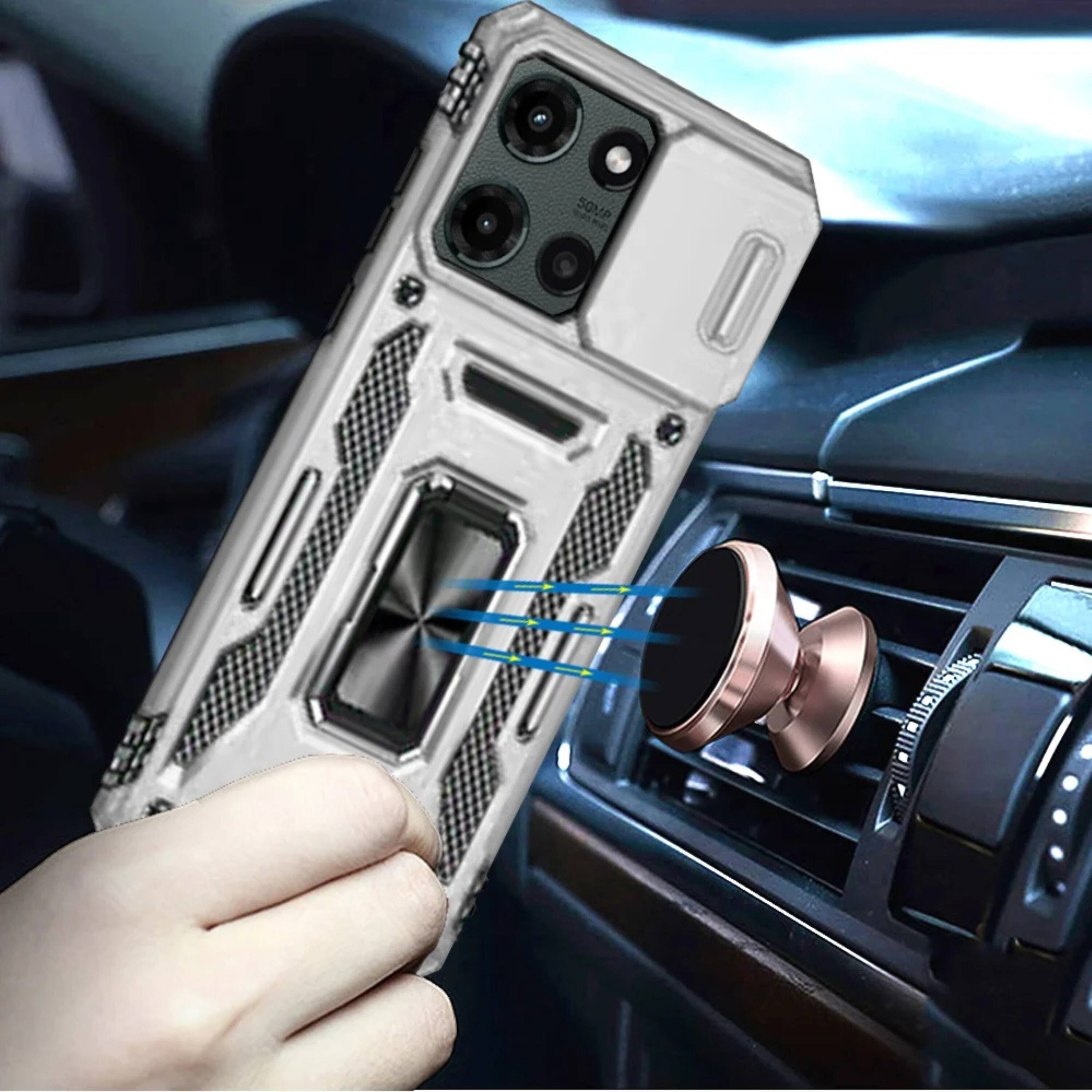 Angle. Kitcheniva - Shockproof Ring Stand Case For Moto G Stylus 2025 2026 With Sliding Camera Lens Cover Silver - Silver.