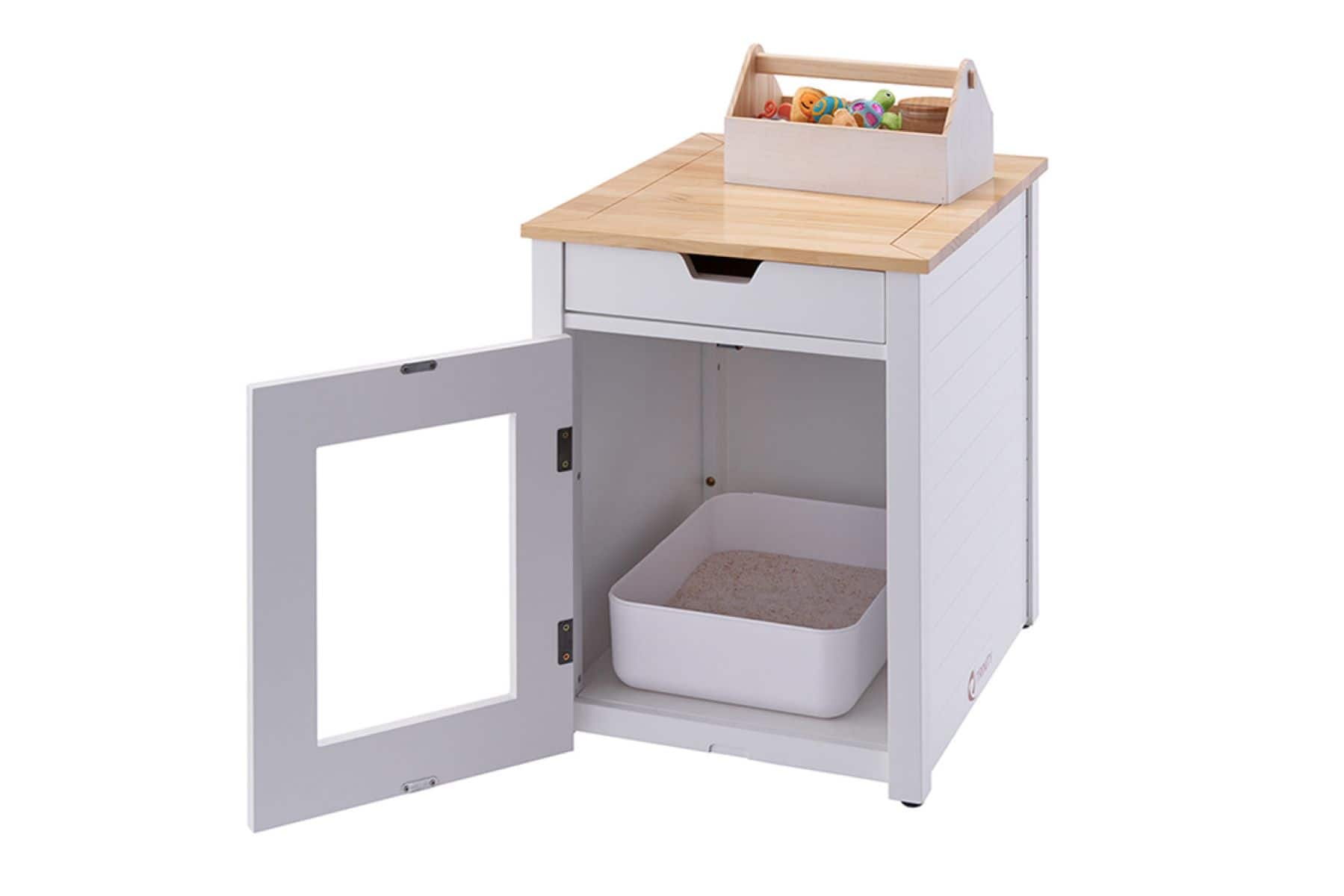 TRINITY 20" White Litter Box Enclosure End Table w/ Drawer White TSKLWH