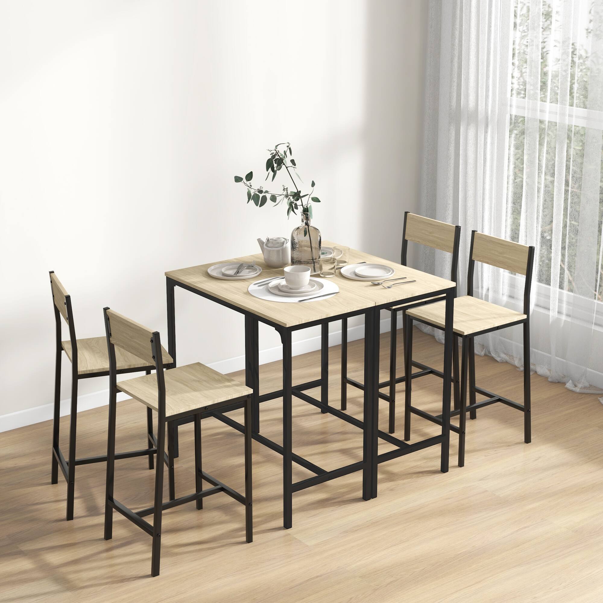 Alt View 3. Homcom - 3 Piece Bar Table and Chairs, Industrial Dining Table Set for 2, Counter Kitchen Table with Bar stools, for Small Space - Oak.