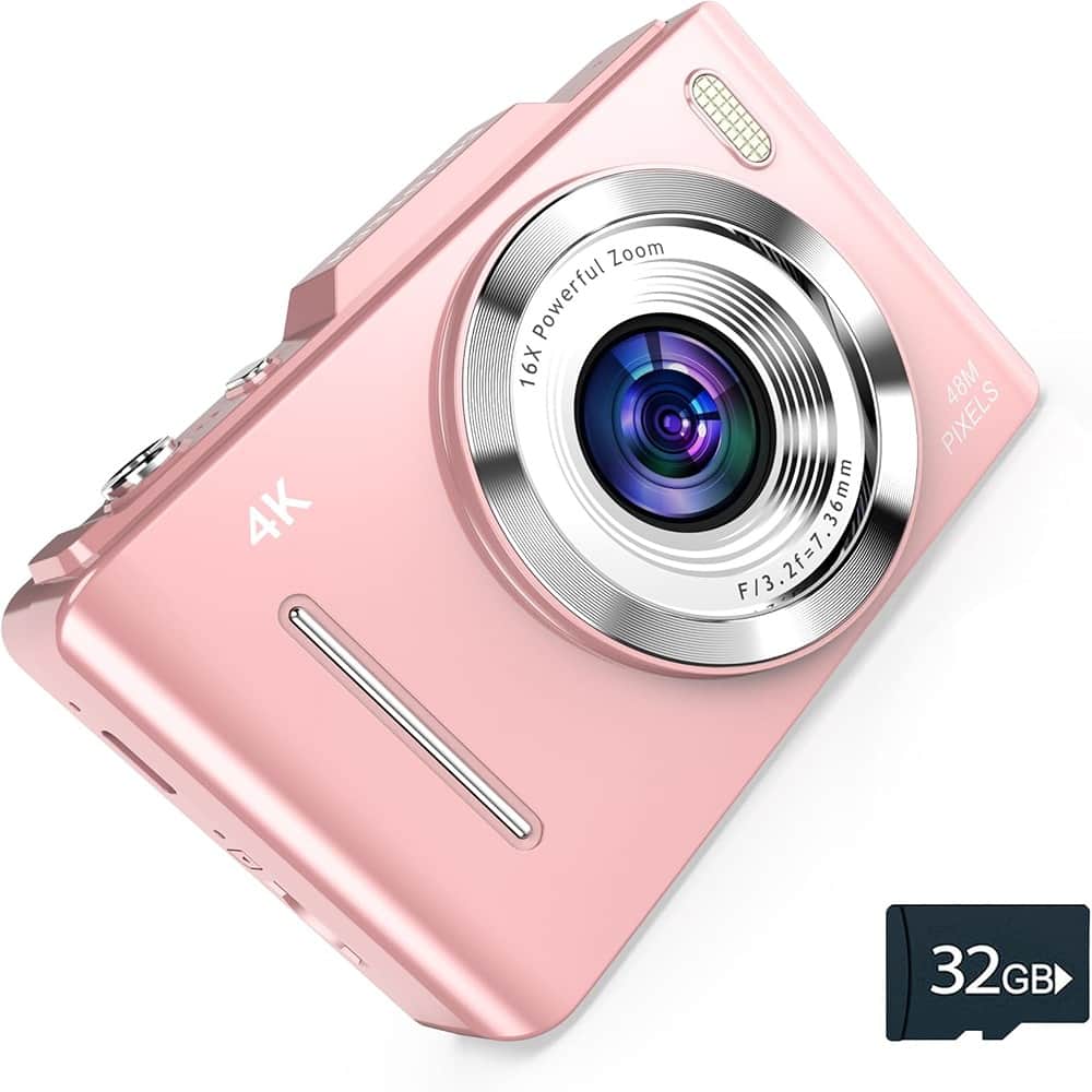 ACJPR - 4K Digital Camera, 48MP, 32GB SD Card, Compact for Kids (Pink)