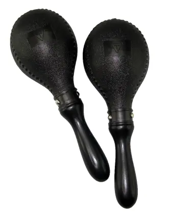 Front. Tycoon Percussion - Double Black Plastic Maracas Pair, Durable Shaker Shells with Smooth Wooden Handles.
