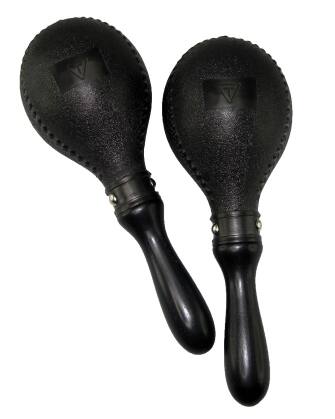 Front. Tycoon Percussion - Double Black Plastic Maracas Pair, Durable Shaker Shells with Smooth Wooden Handles.