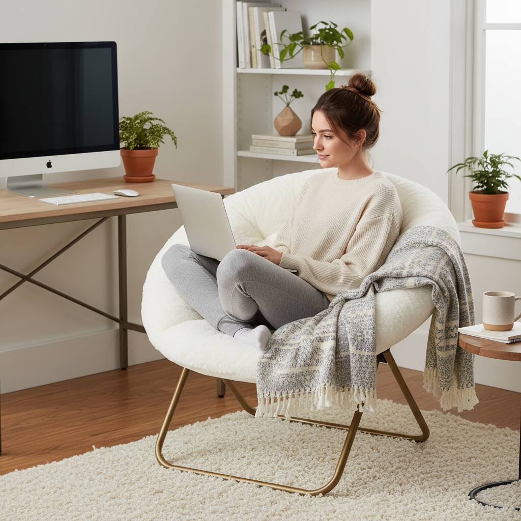 Alt View 6. AOITUN - Faux Fur Folding Saucer Chair, Foldable Accent Chair for Adults, Soft Plush Seat, Lightweight & Comfortable, Beige - White.