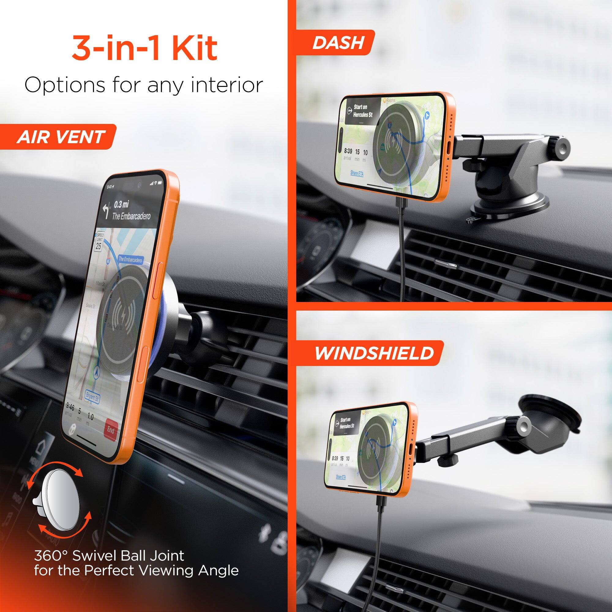 iBasics 15W MagSafe Car Charger Mount – Vent, Dash & Windshield Phone ...