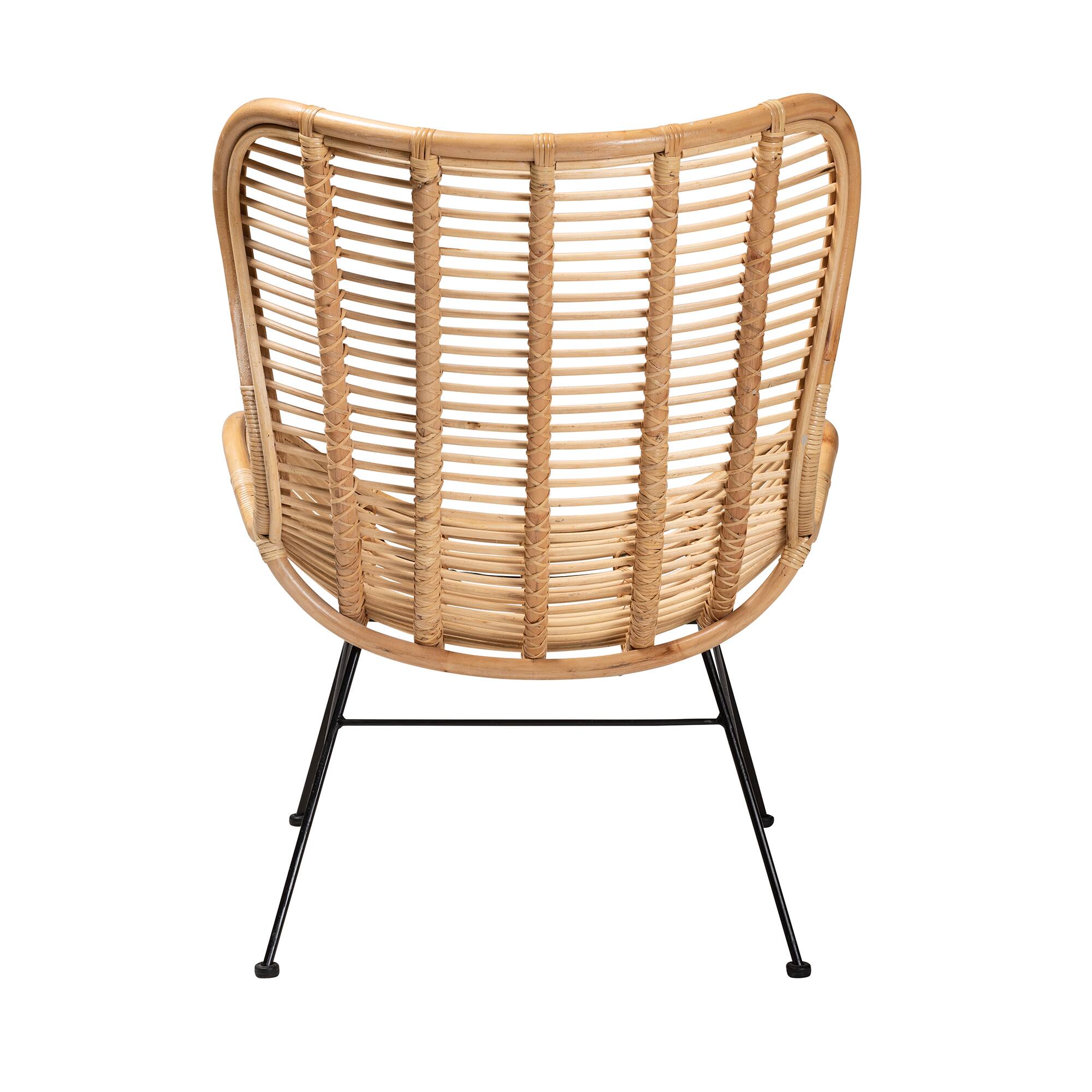 Back. bali & pari - Colorado Modern Bohemian Rattan and Metal Accent Chair - Natural Brown.