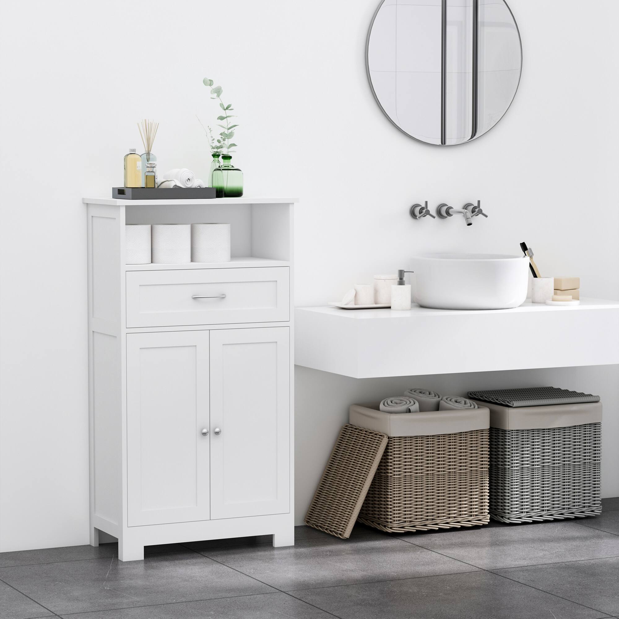 Alt View 1. Kleankin - Modern Bathroom Floor Cabinet, Free Standing Storage Cabinet, Linen Cabinet with Drawer and Adjustable Shelf - White.