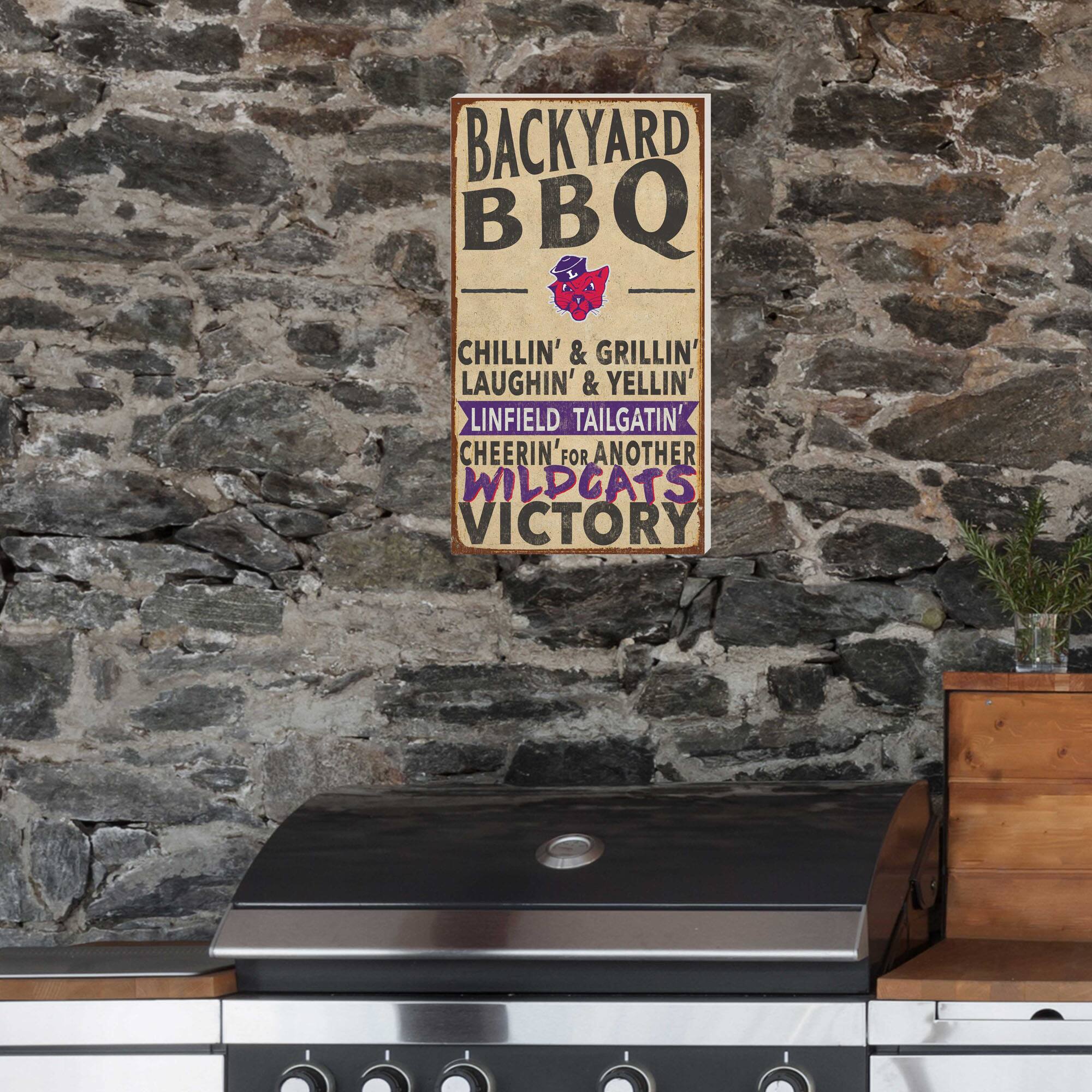 BACKYARD BBQ  
CHILLIN' & GRILLIN'  
LAUGHIN' & YELLIN'  
LINFIELD TAILGATIN'  
CHEERIN' FOR ANOTHER  
WILDCATS VICTORY