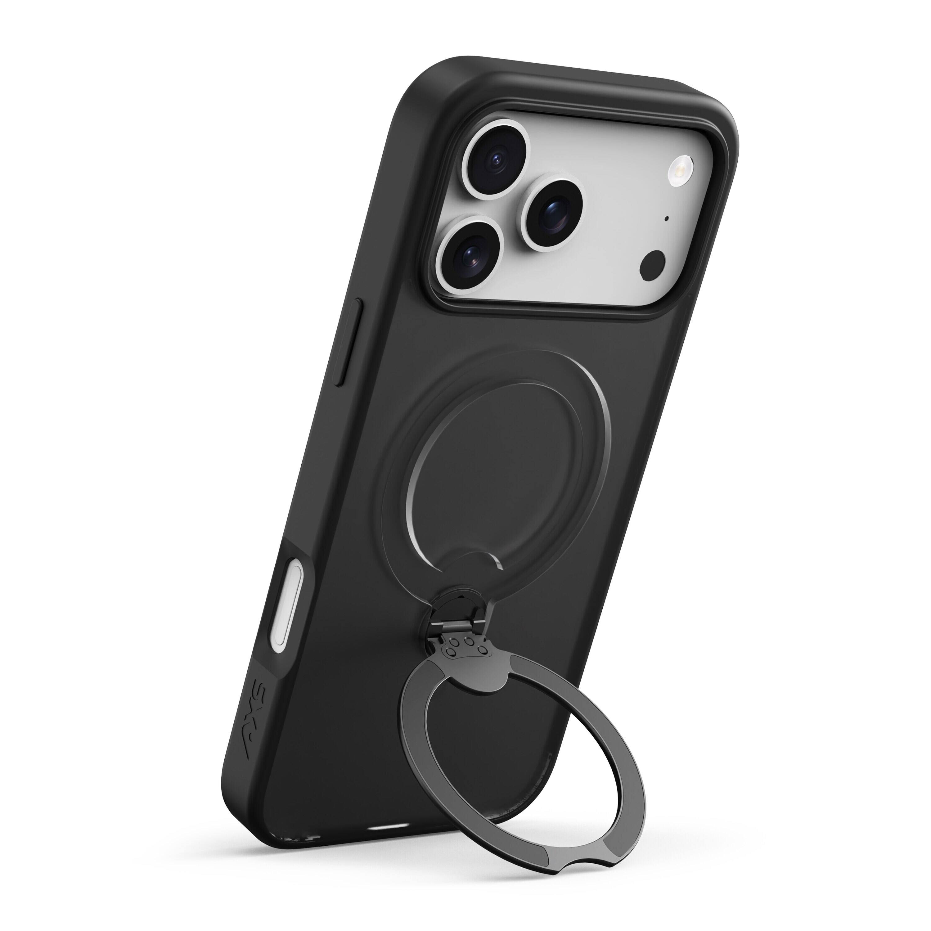 Angle. AXS - PROShield MagSafe Case with Kickstand for Apple iPhone 17 Pro Max - Smoke.