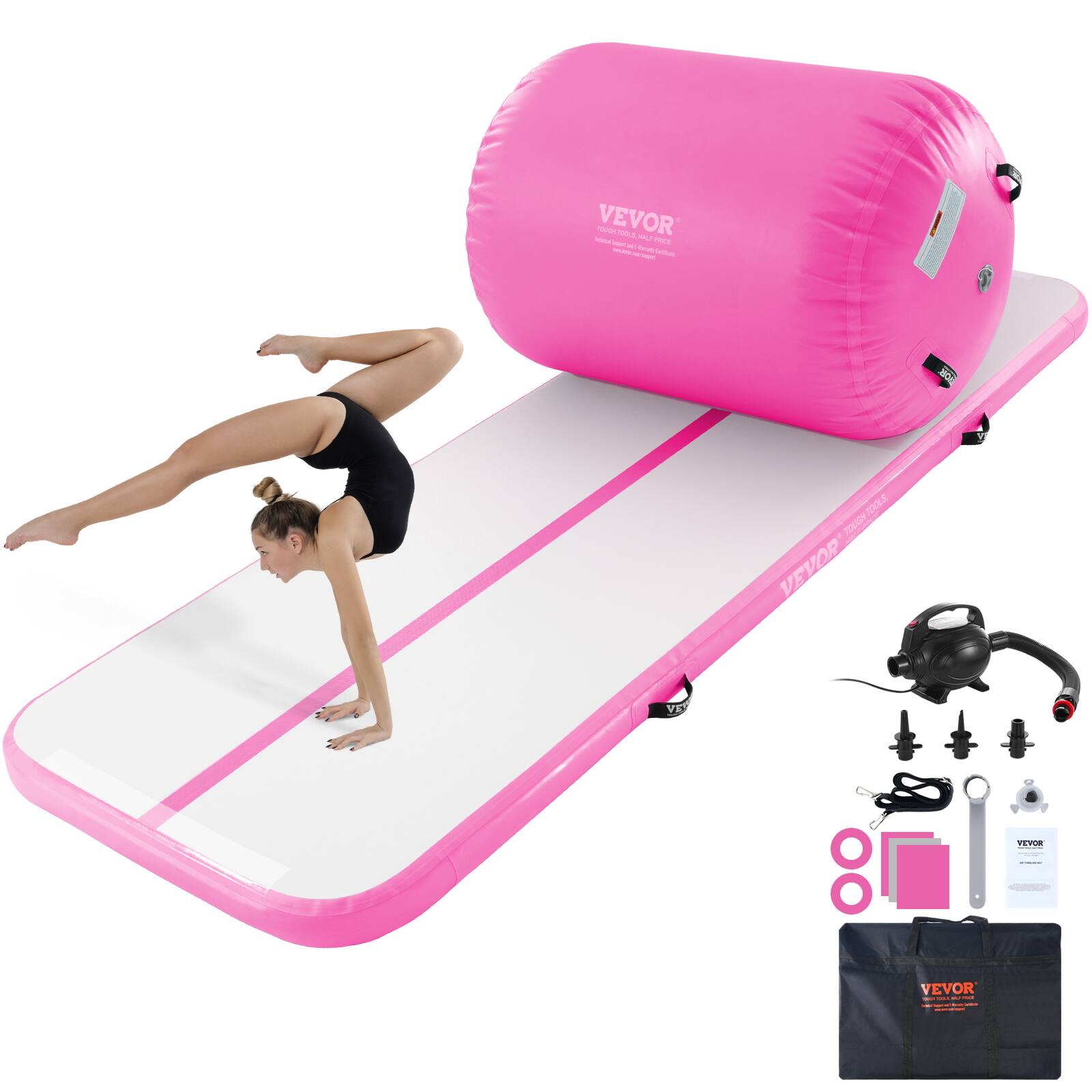 VEVOR - Inflatable Gymnastics Air Mat Set, 2 PCS Tumbling Mat, Tumble Track with Electric Pump - Pink