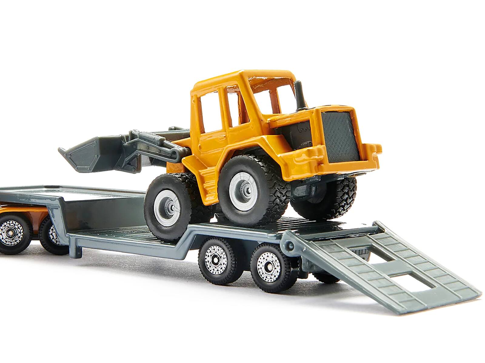 Back. SIKU - Truck with Low Loader Trailer and Front Loader Yellow Diecast Model by Siku - Yellow.