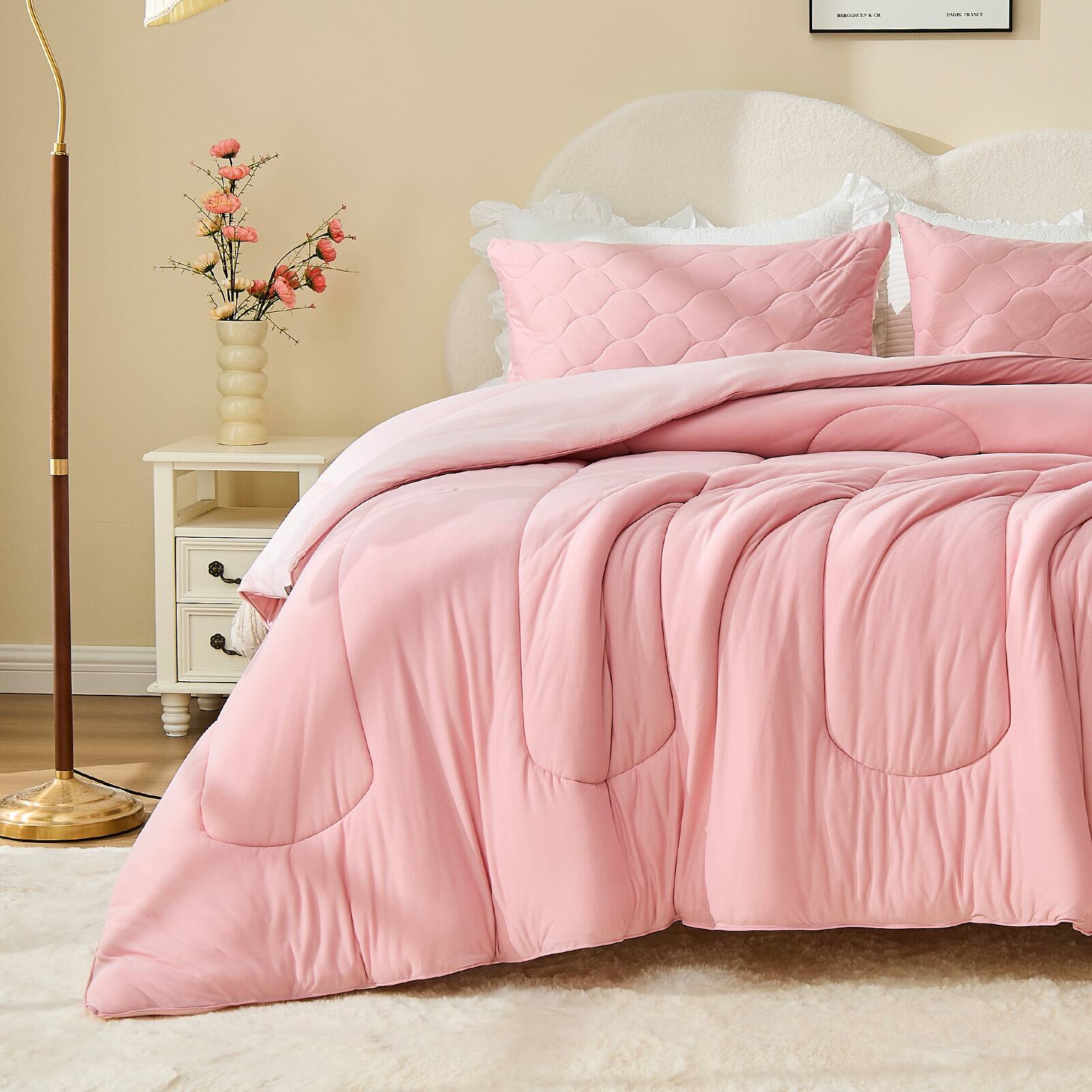 Alt View 1. Bestier - Queen Comforter Set for Kids and Teens – 3 Pcs All-Season Bedding with Skin-Friendly Lightweight Quilt & 2 Pillowcases - Pink.
