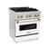Left. ZLINE - Autograph 30" Legacy Dual Fuel Range w/ 4 Burners & White & Gold Accents (RAZ-WM-30-G) - Stainless Steel/Matte White.