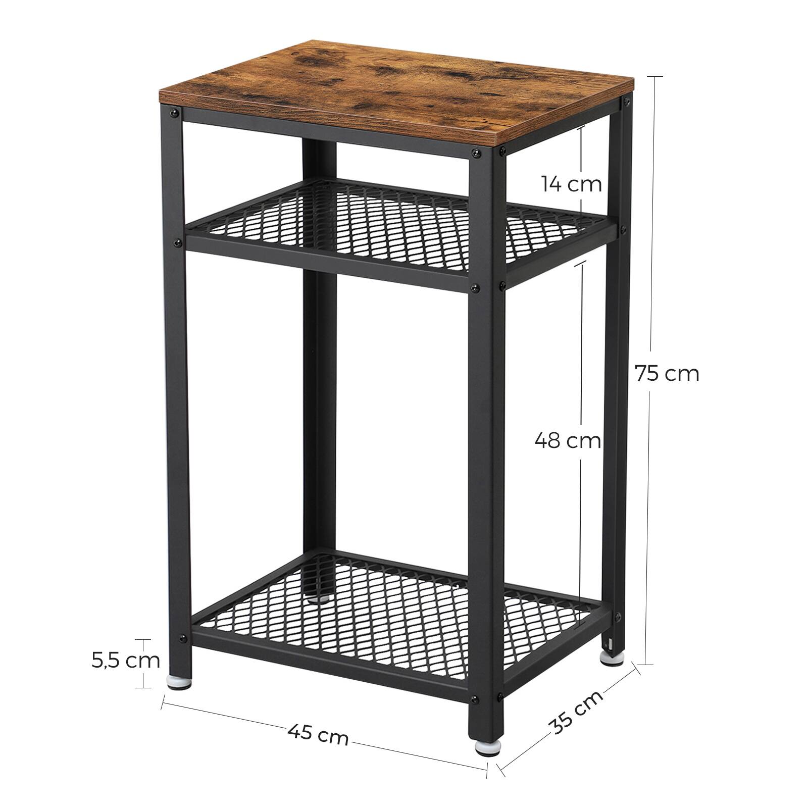 Alt View 1. Songmics Home - 3-Tier Tall Side Table, Small Telephone End Table Stand with 2 Mesh Storage Shelves for Office, Bedroom, Living Room - Rustic Brown and.