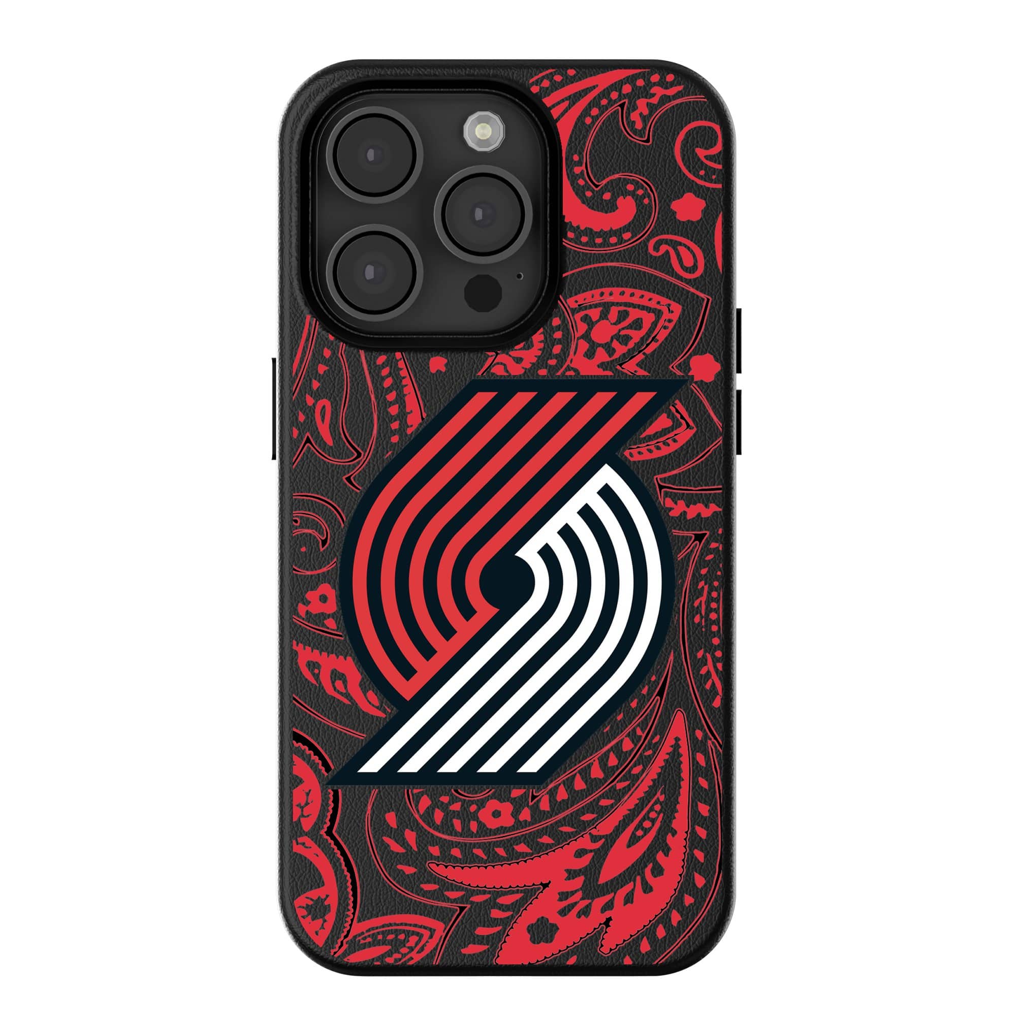 Front. Keyscaper - Portland Trail Blazers Paisley iPhone Magnetic Bump Case - 16 Pro Max - Black.