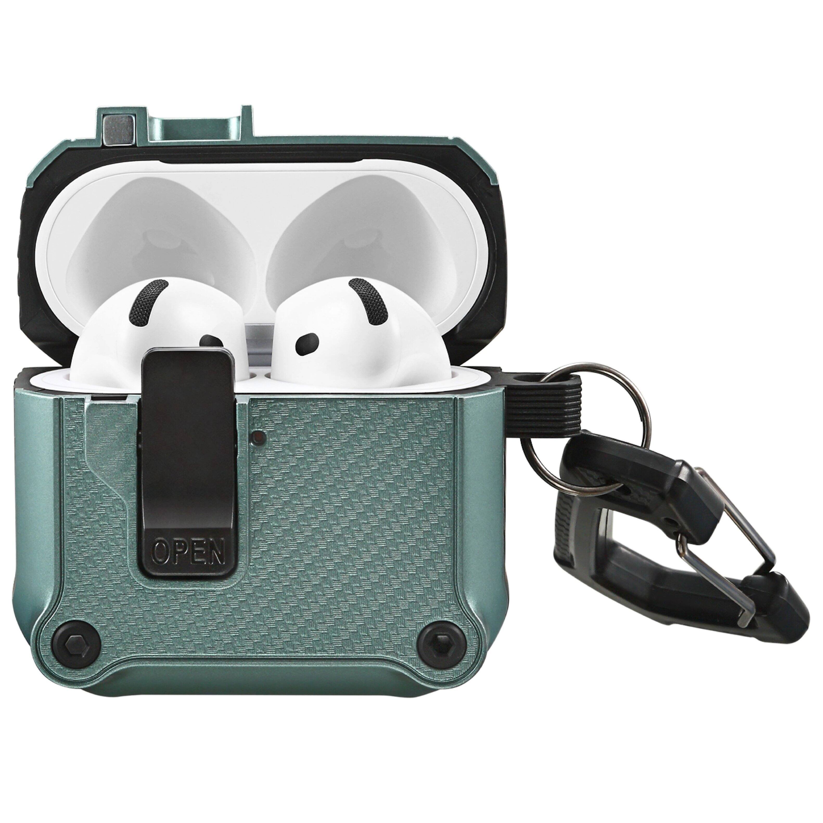 Back. Vena - Carbon Fiber Pattern Case for Apple AirPods 4 Case, Auto Open Lock Compatible with AirPods Gen 4 4th Generation, Green - Green.