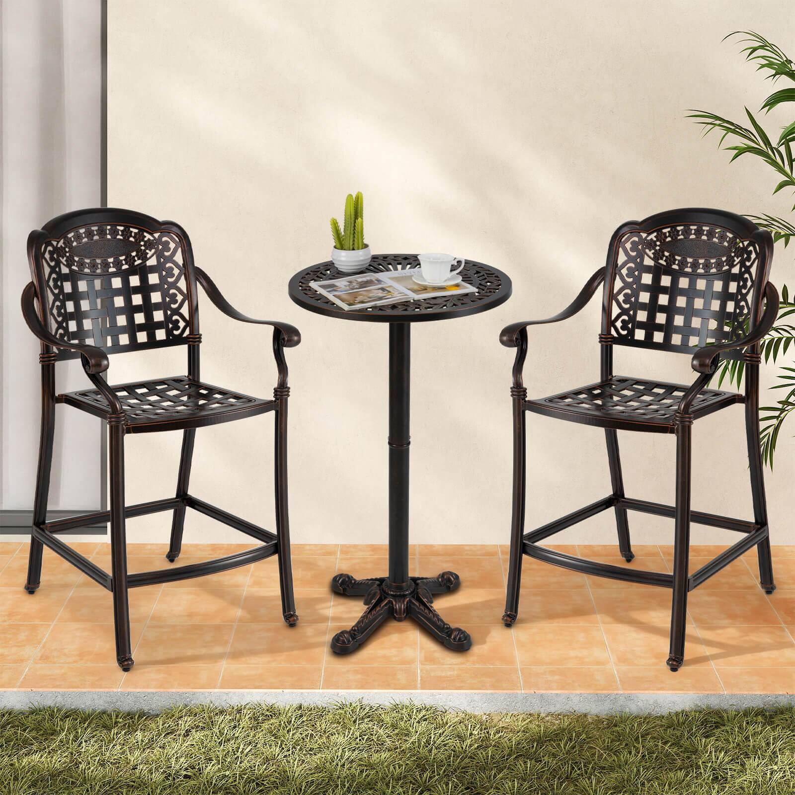 Alt View 3. Costway - Costway 3 PCS Outdoor Cast Aluminum Round High Top Table & 2 Counter Height Bar Stools - Bronze.