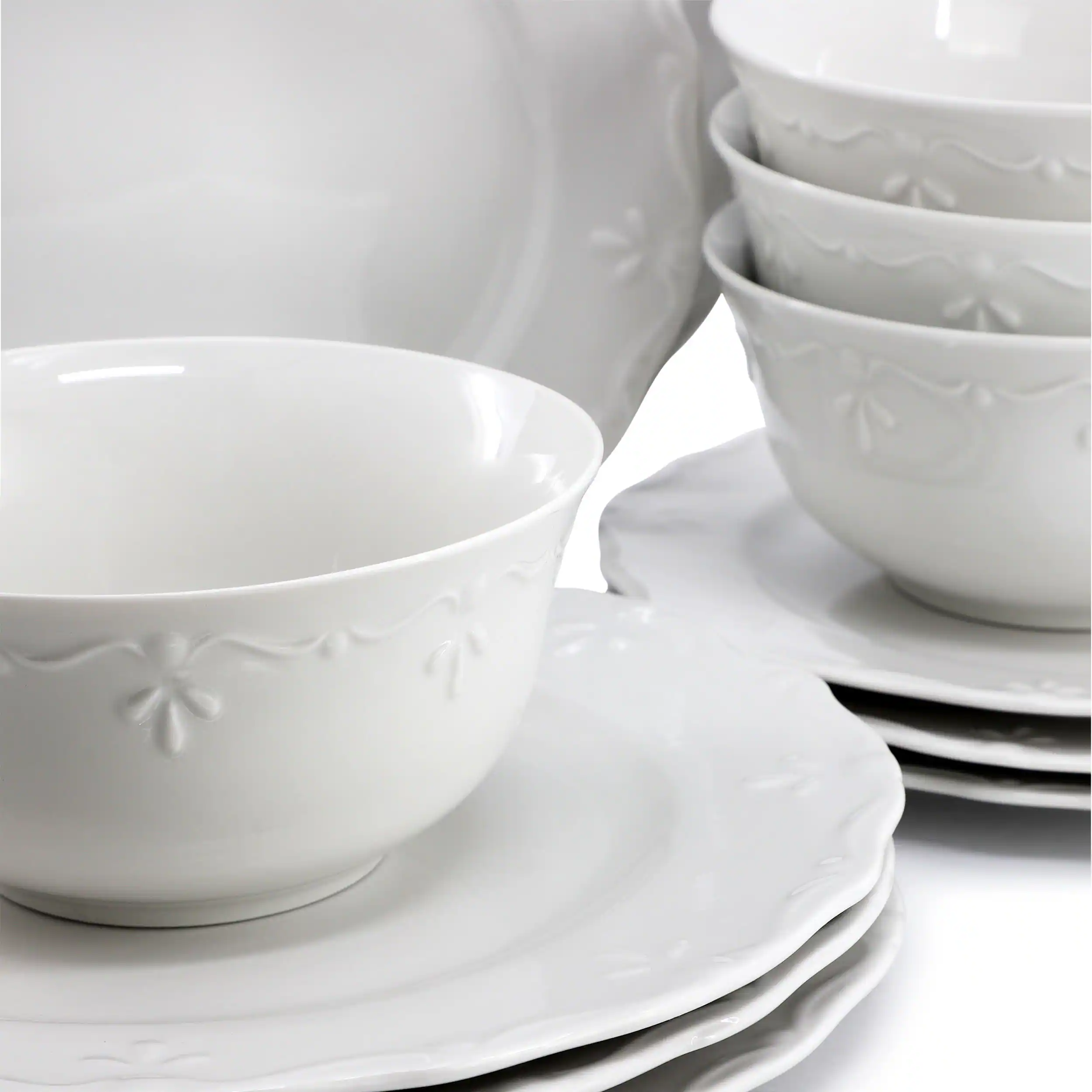 Alt View 4. Elama - Elama Henryi 16 Piece Porcelain Dinnerware Set in White - White.