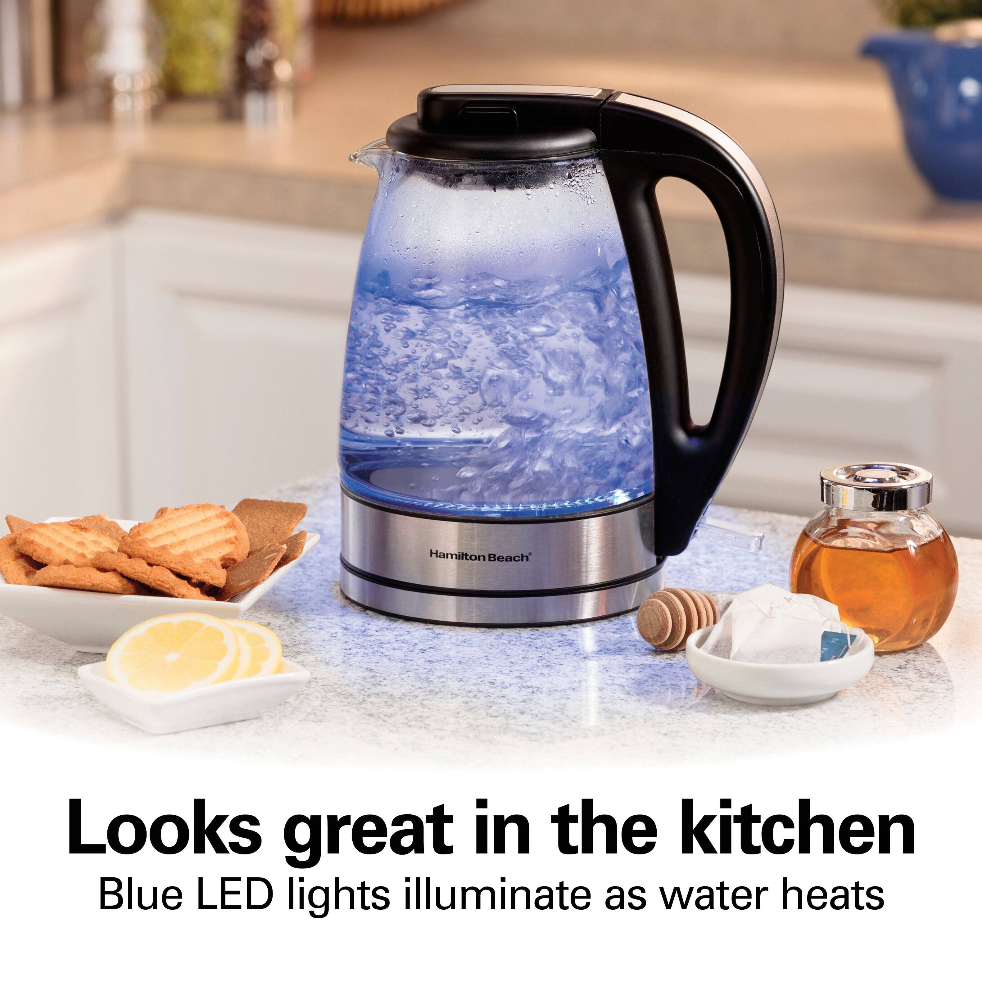 Looks great in the kitchen  
Blue LED lights illuminate as water heats