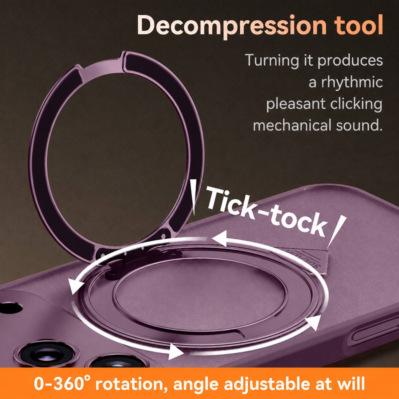 Decompression tool  
Turning it produces a rhythmic pleasant clicking mechanical sound.  
Tick-tock!  
0-360° rotation, angle adjustable at will