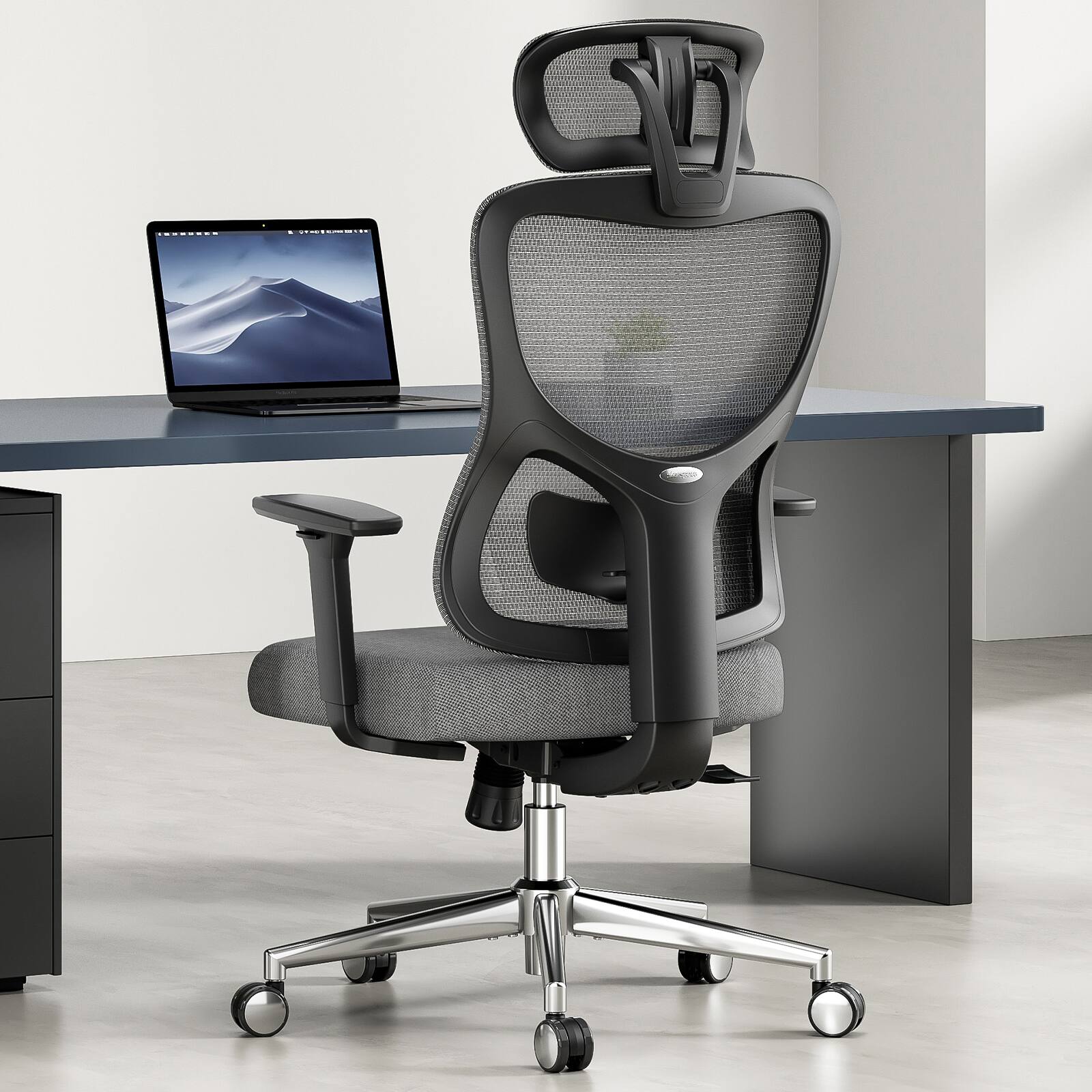 Alt View 1. Ecooso - Ergonomic Mesh Reclining Office Chair with Adjustable Lumbar Support, Headrest and 3D Armrests - Grey.