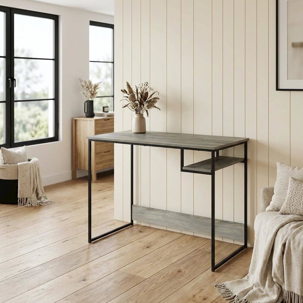 Left. BisonOffice - Grey Study Desk With Spacious Work Surface And Sturdy Construction - Gray.