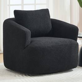 Kadyn - Rotating Round Accent Chair, Plush Teddy Fleece Fabric with Supportive Sponge Fill - No Tools Needed, Black - Black