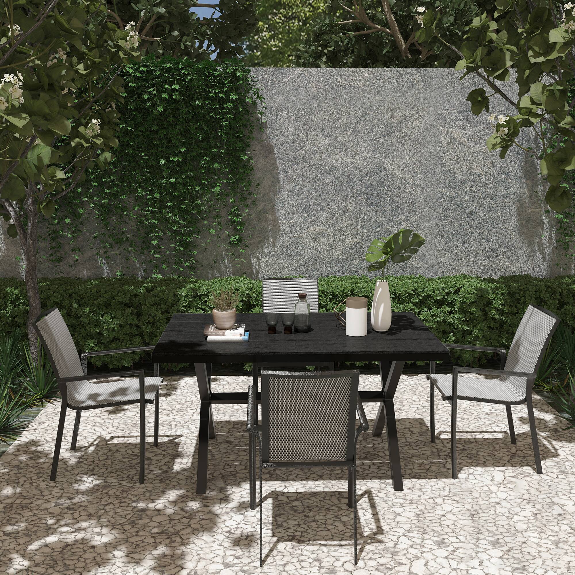 Left. Mondawe - 4-Piece Stackable Outdoor Dining Chair Set - Grey.