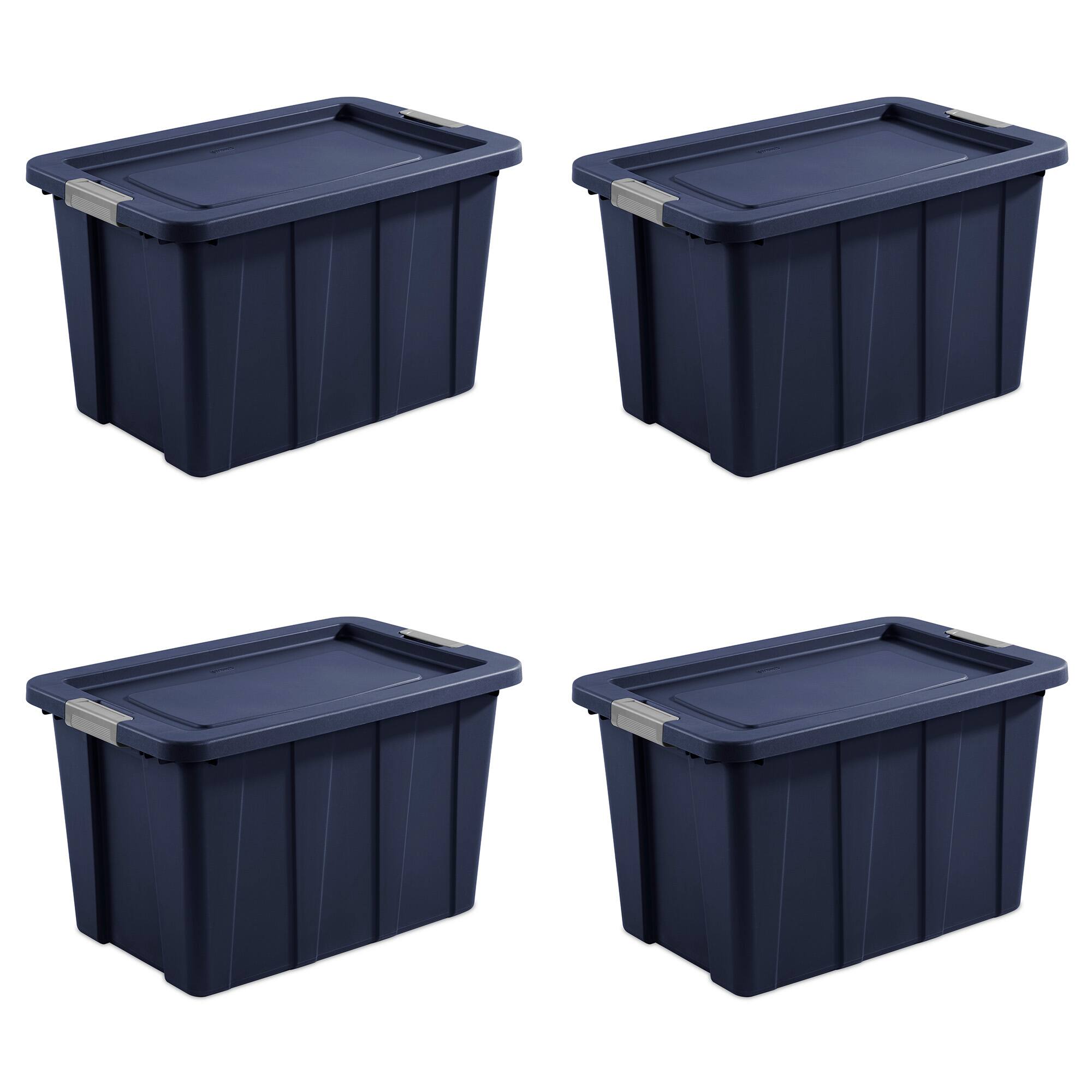 Front. Sterilite - Sterilite Tuff1 30 Gallon Plastic Storage Tote Bin w/Latching Lid, Blue (4 Pack) - Dark indigo.