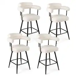 Costway - 27" Swivel Bar Stool Set of 4 with Curved Back & Arms & Metal Legs & Footrest - White