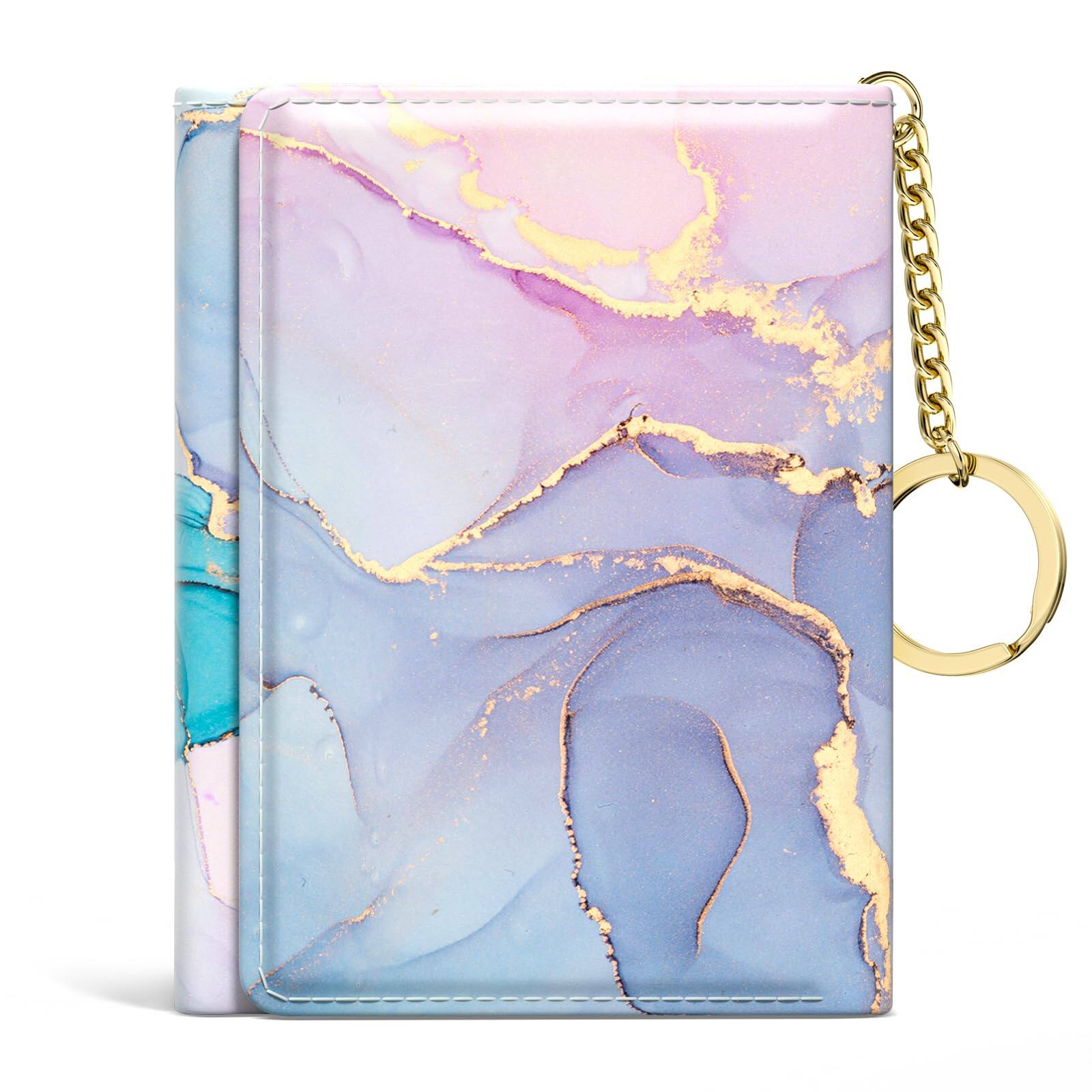 Jadie Link - Womens Wallet Small Slim Rfid Card Wallets Women Trifold Leather Clutch Organizer Cute Front Pocket Purse Slots Window - Colorful Ink Marble
