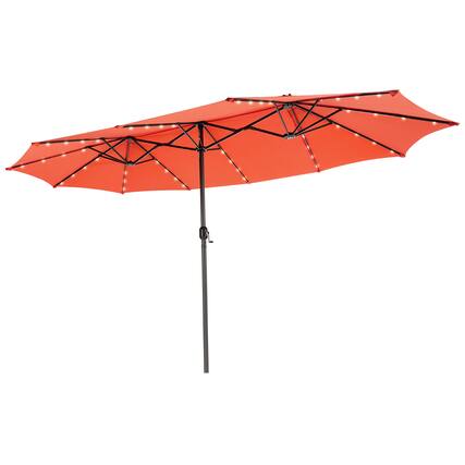 Front. Costway - 15FT Twin Patio Double-Sided Umbrella 48 Solar LED Lights Crank Outdoor - Orange.