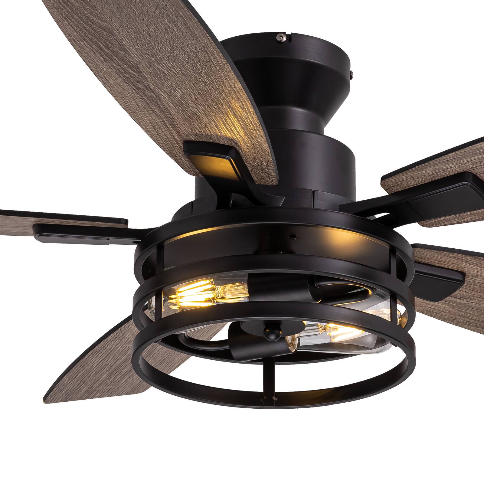 Left. Siljoy - Siljoy 46 Inch Flush Mount Black Ceiling Fans with Lights and Remote Industrial Retro Style for Bedroom Living Room - Black.