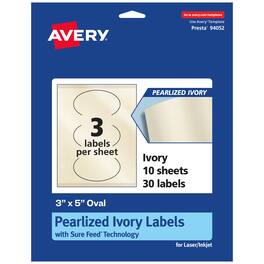 Avery - Pearlized Ivory Oval Labels, 3" x 5", 30ct - White